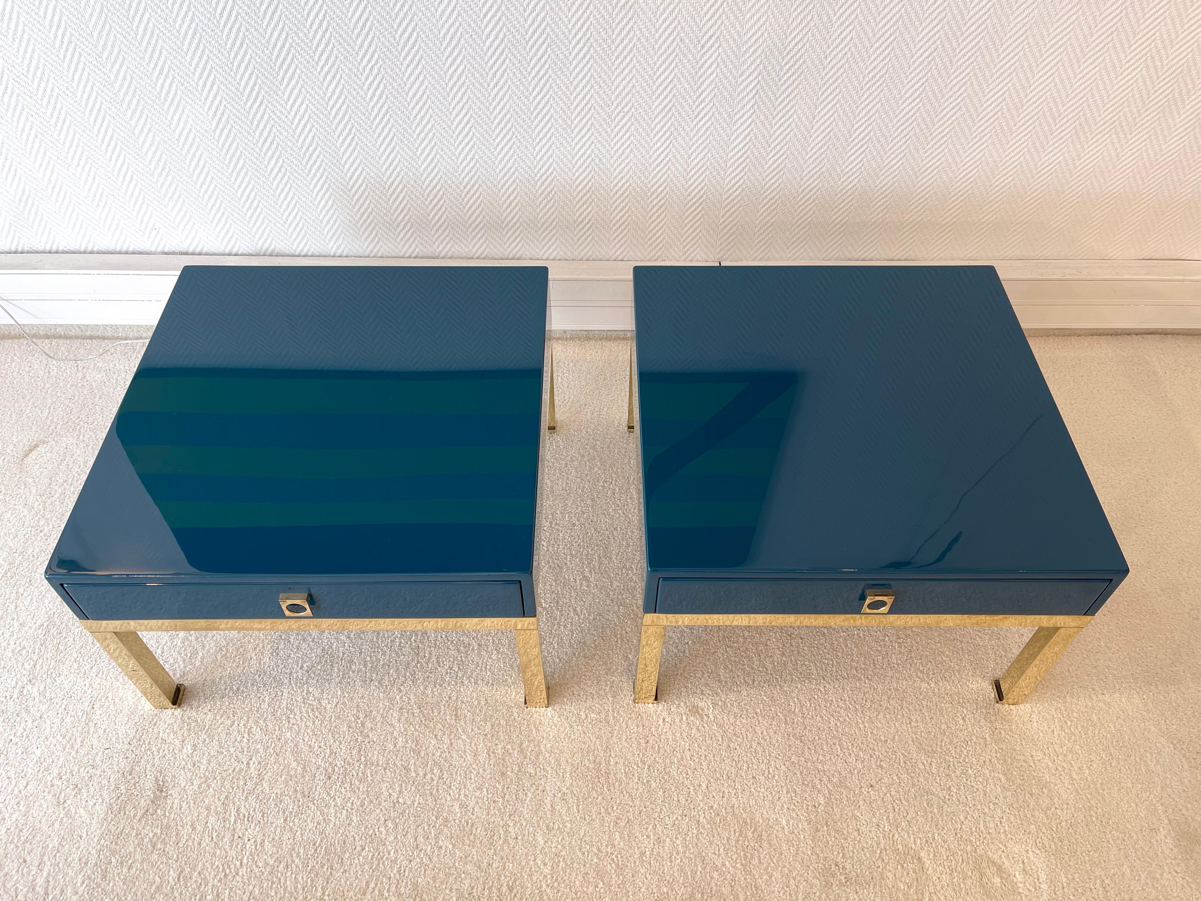Pair of Lacquered and Brass Side Tables by Guy Lefevre, France, 1970s For Sale 1