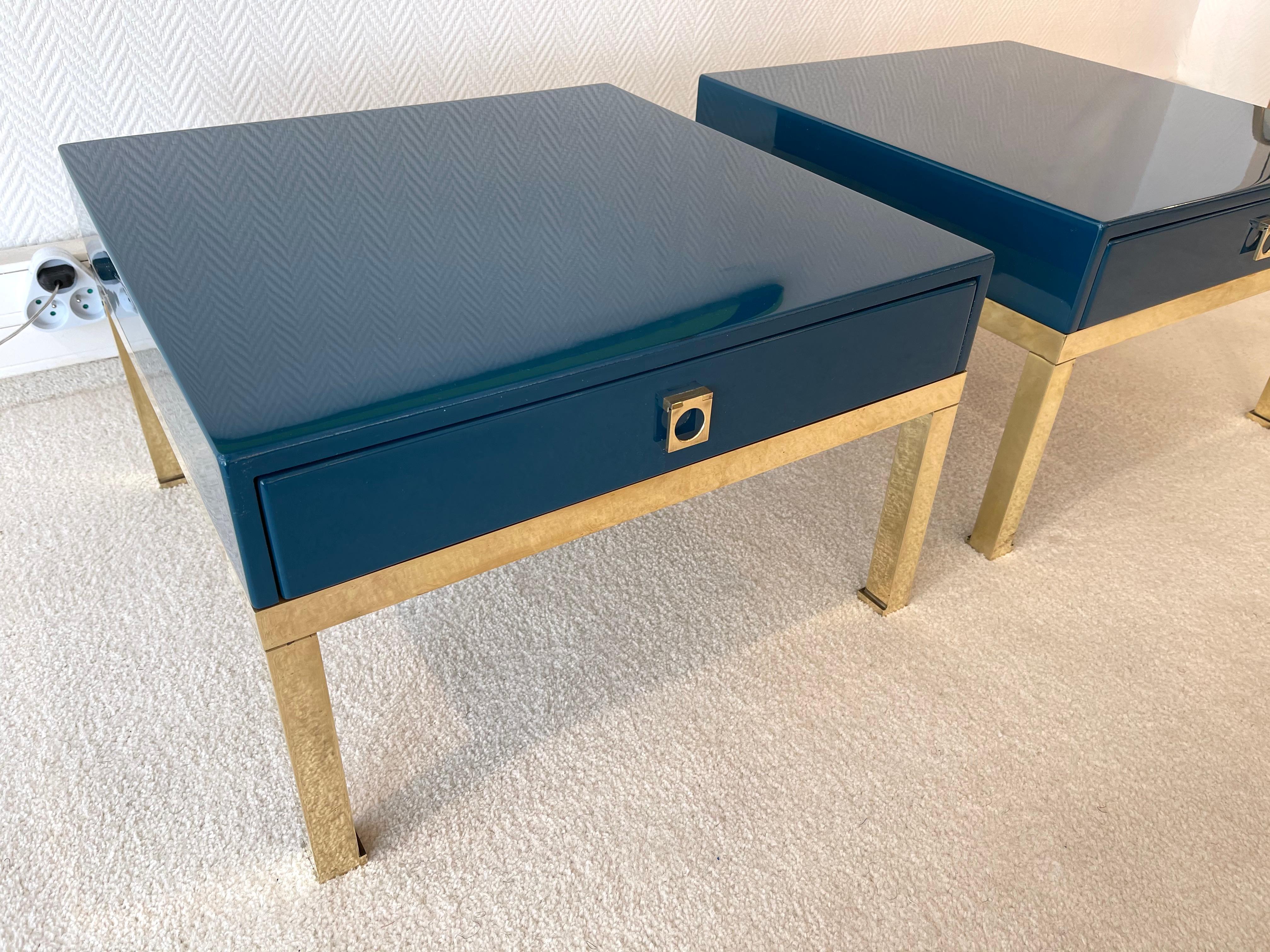 Pair of Lacquered and Brass Side Tables by Guy Lefevre, France, 1970s For Sale 2