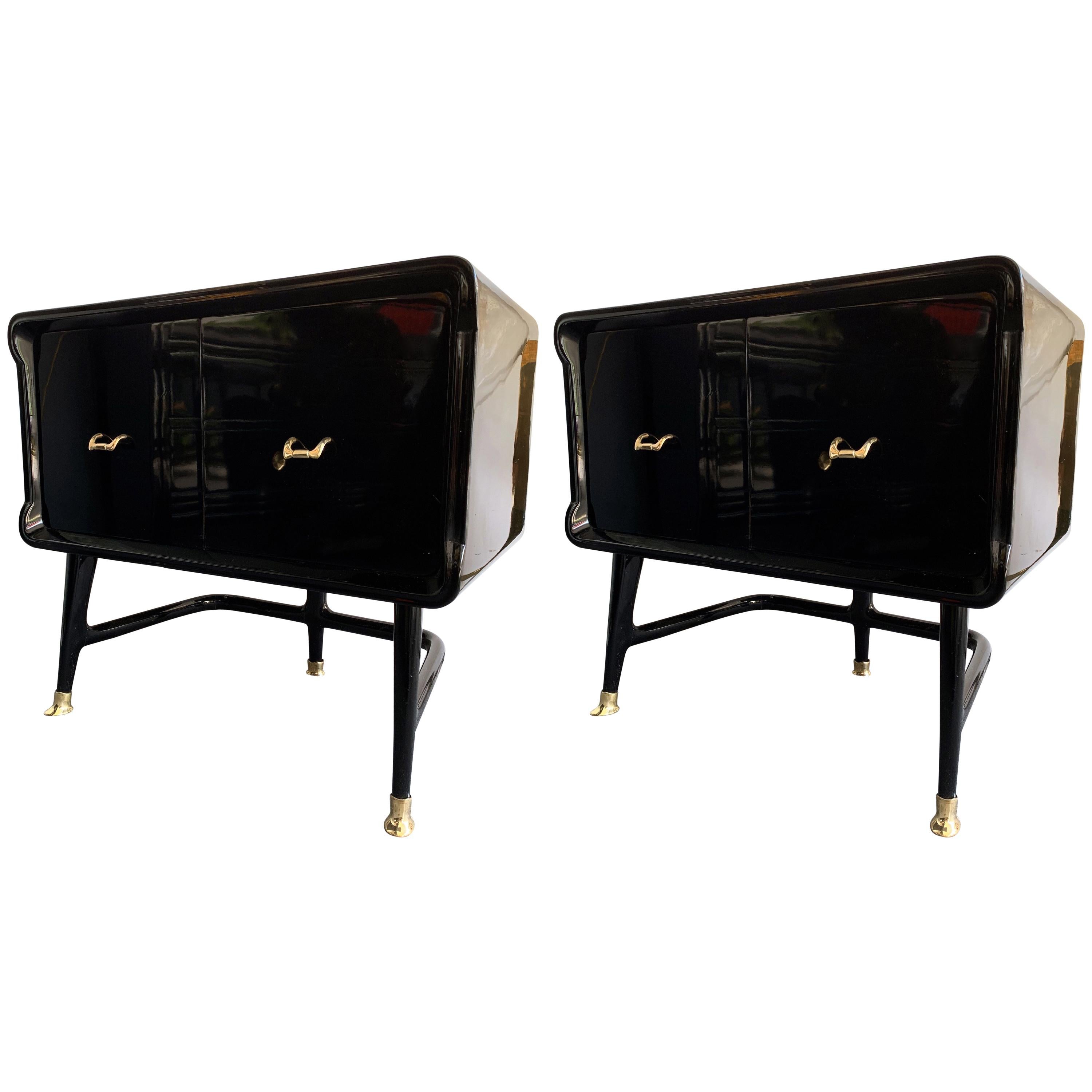 Pair of Lacquered and Bronze End Tables by Vittorio Dassi, Italy, 1950s