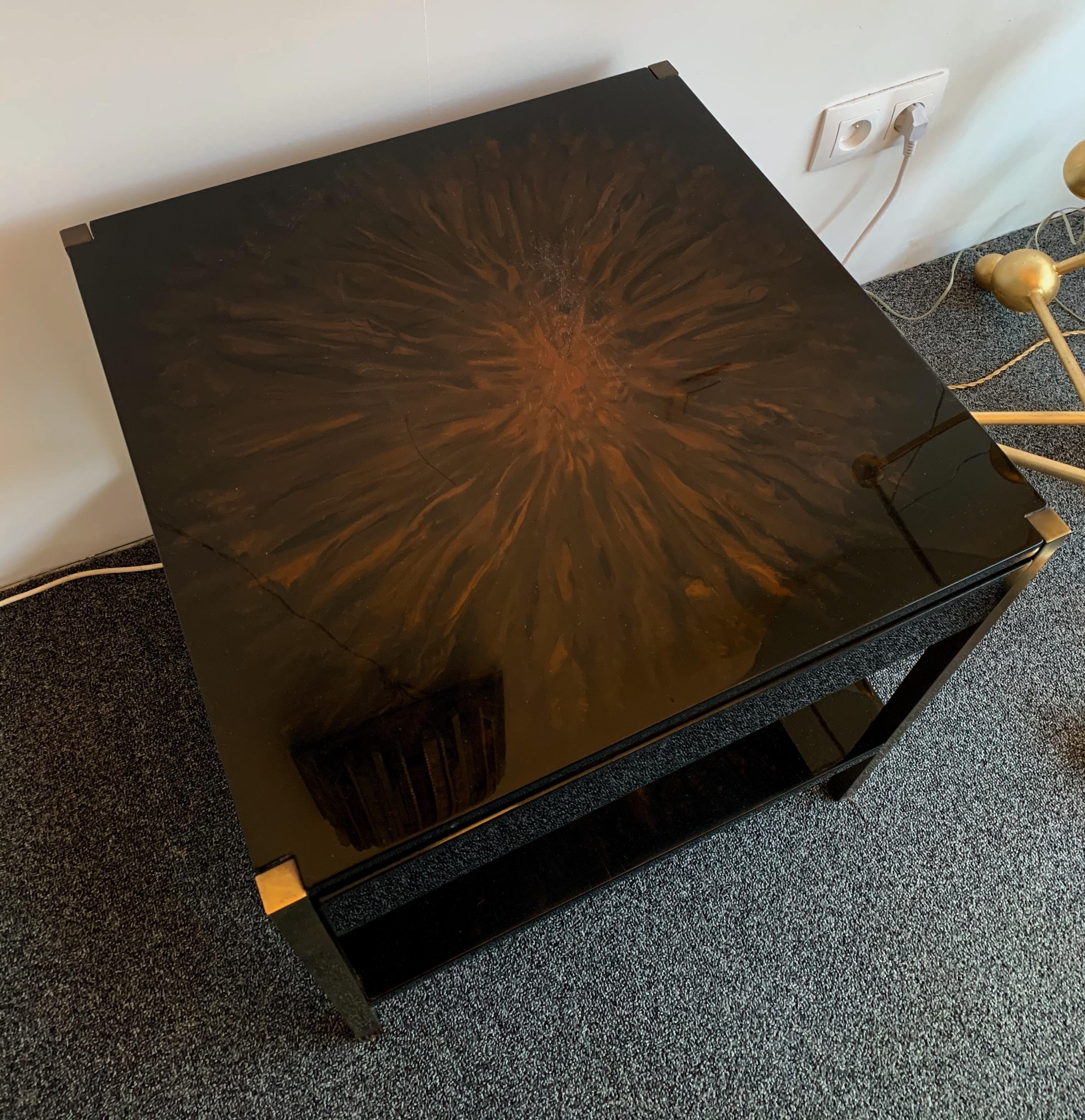 Pair of Lacquered and Bronze Tables by Maison Charles, France, 1970s 4