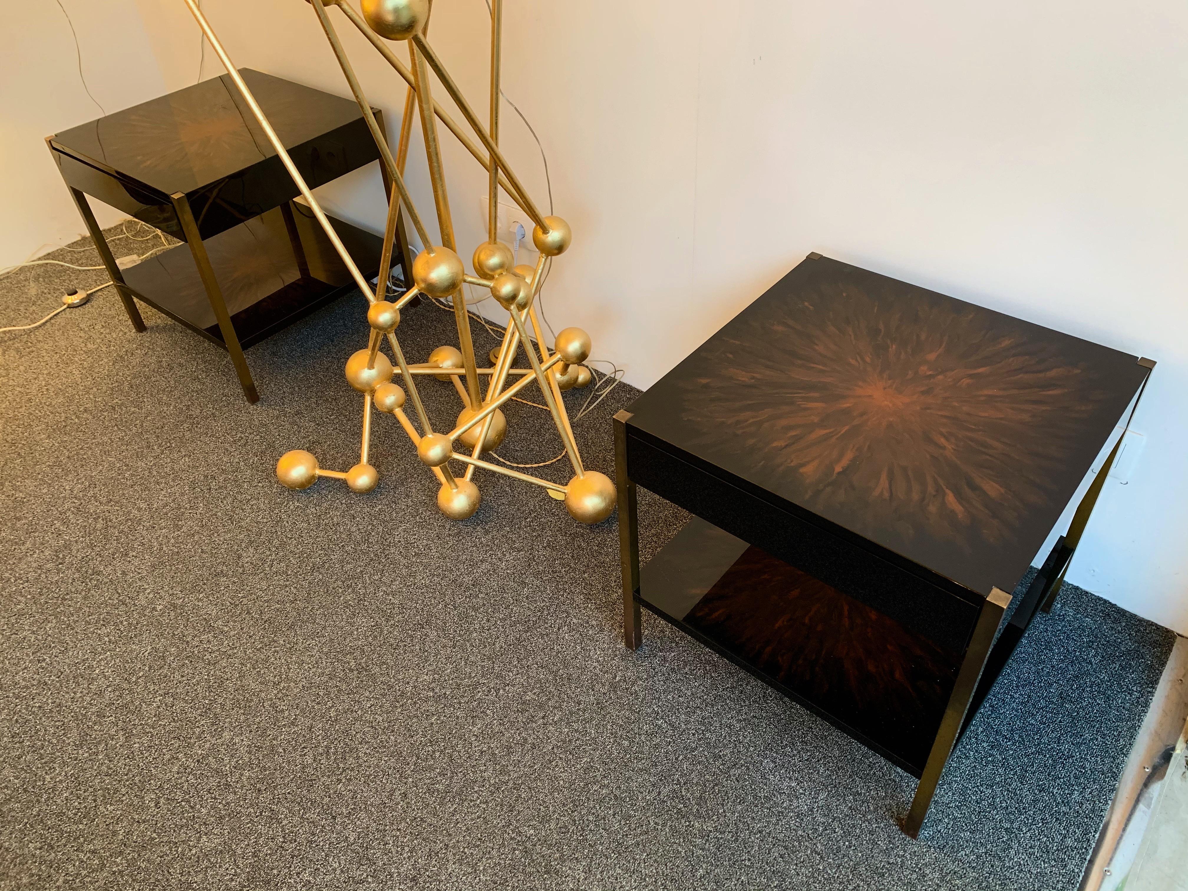 Pair of Lacquered and Bronze Tables by Maison Charles, France, 1970s 5