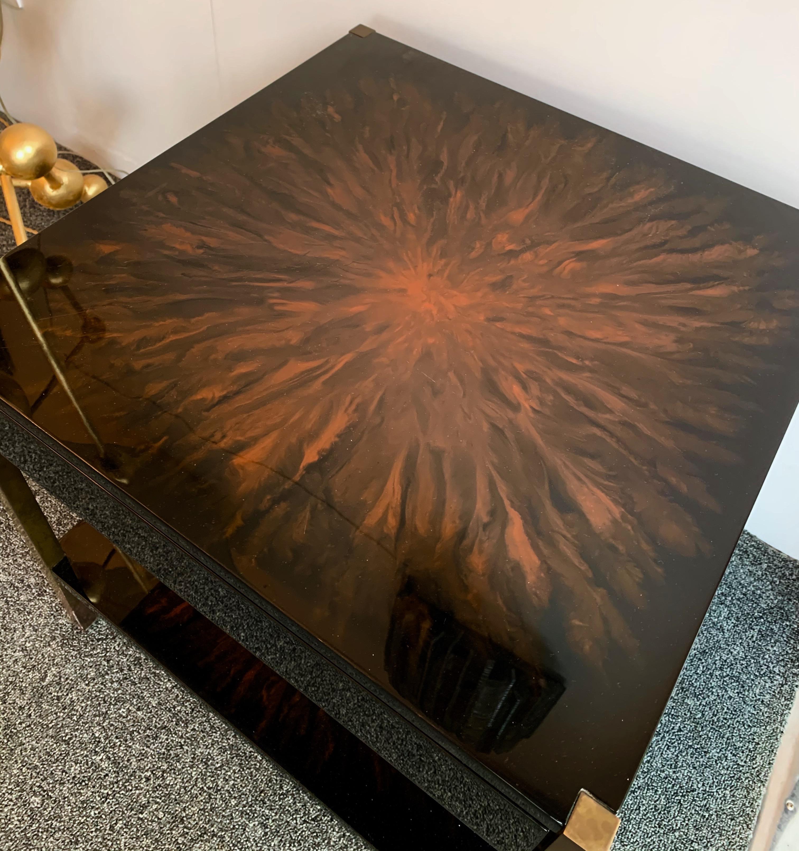 Pair of Lacquered and Bronze Tables by Maison Charles, France, 1970s In Good Condition In SAINT-OUEN, FR