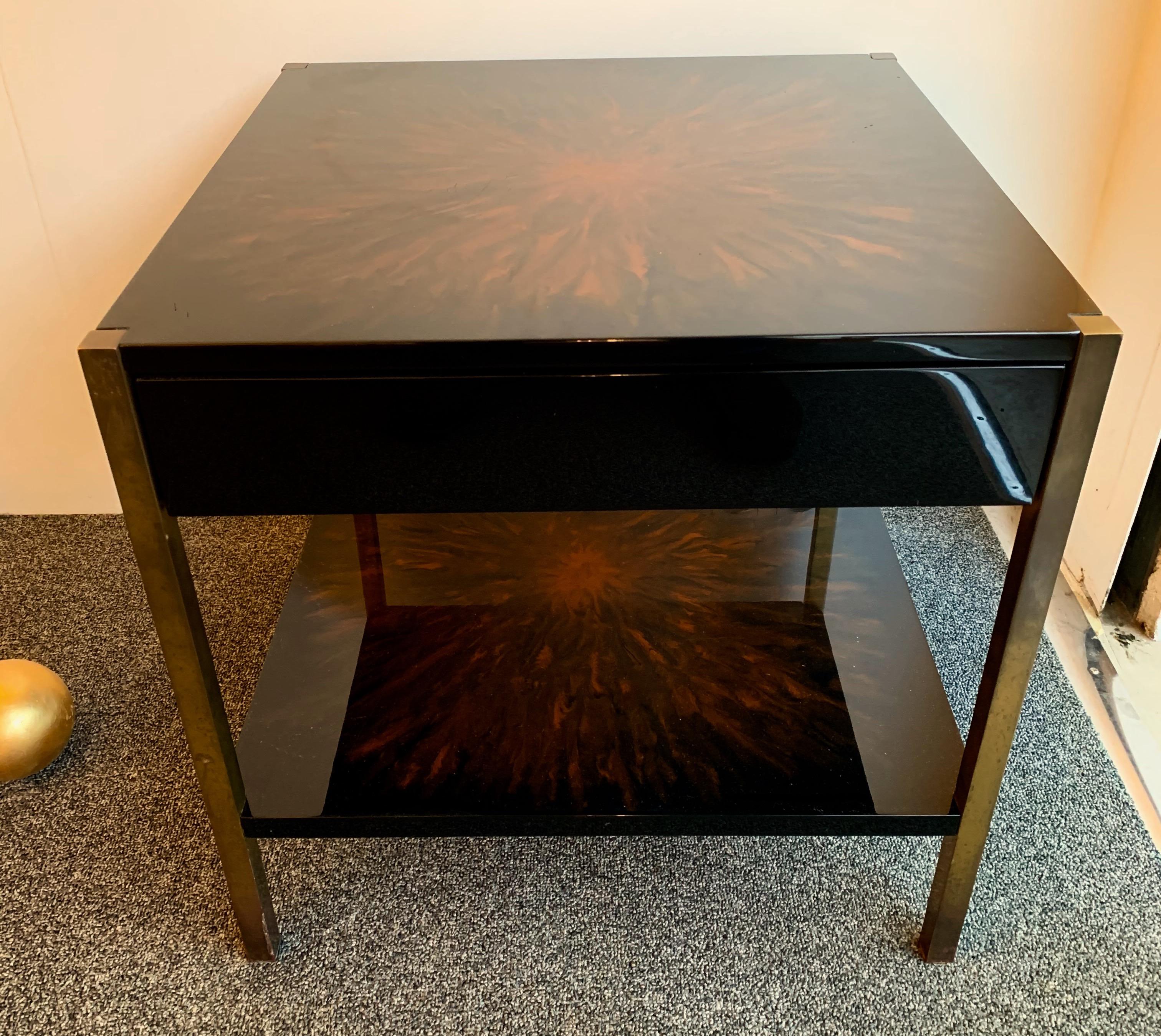Late 20th Century Pair of Lacquered and Bronze Tables by Maison Charles, France, 1970s