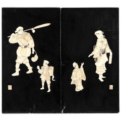 Pair of Lacquered and Inlaid Wooden Panels,  Japan, Late 19th Century