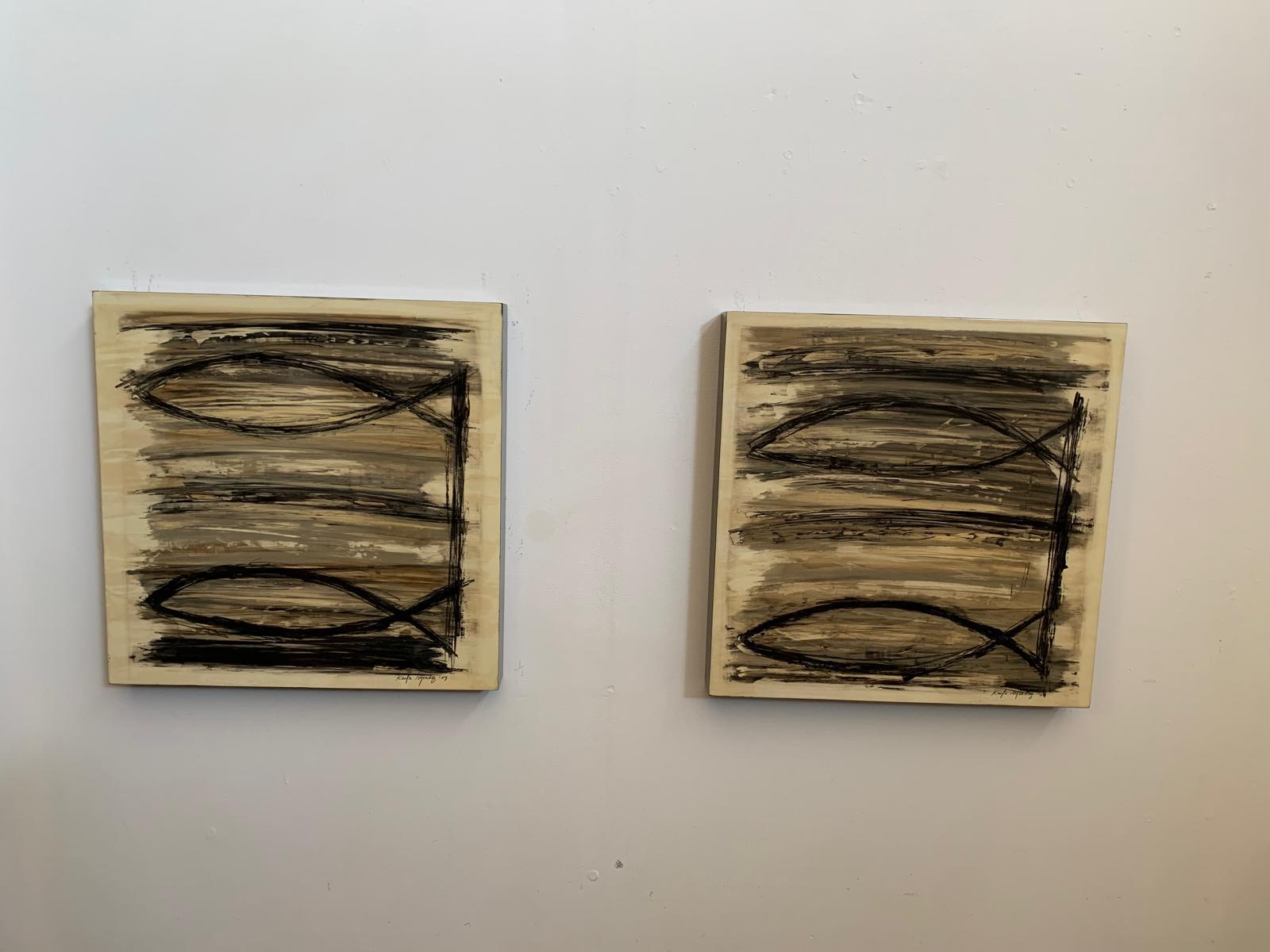 Lacquered and Painted Box-Wood Panels, 2009, Set of 2