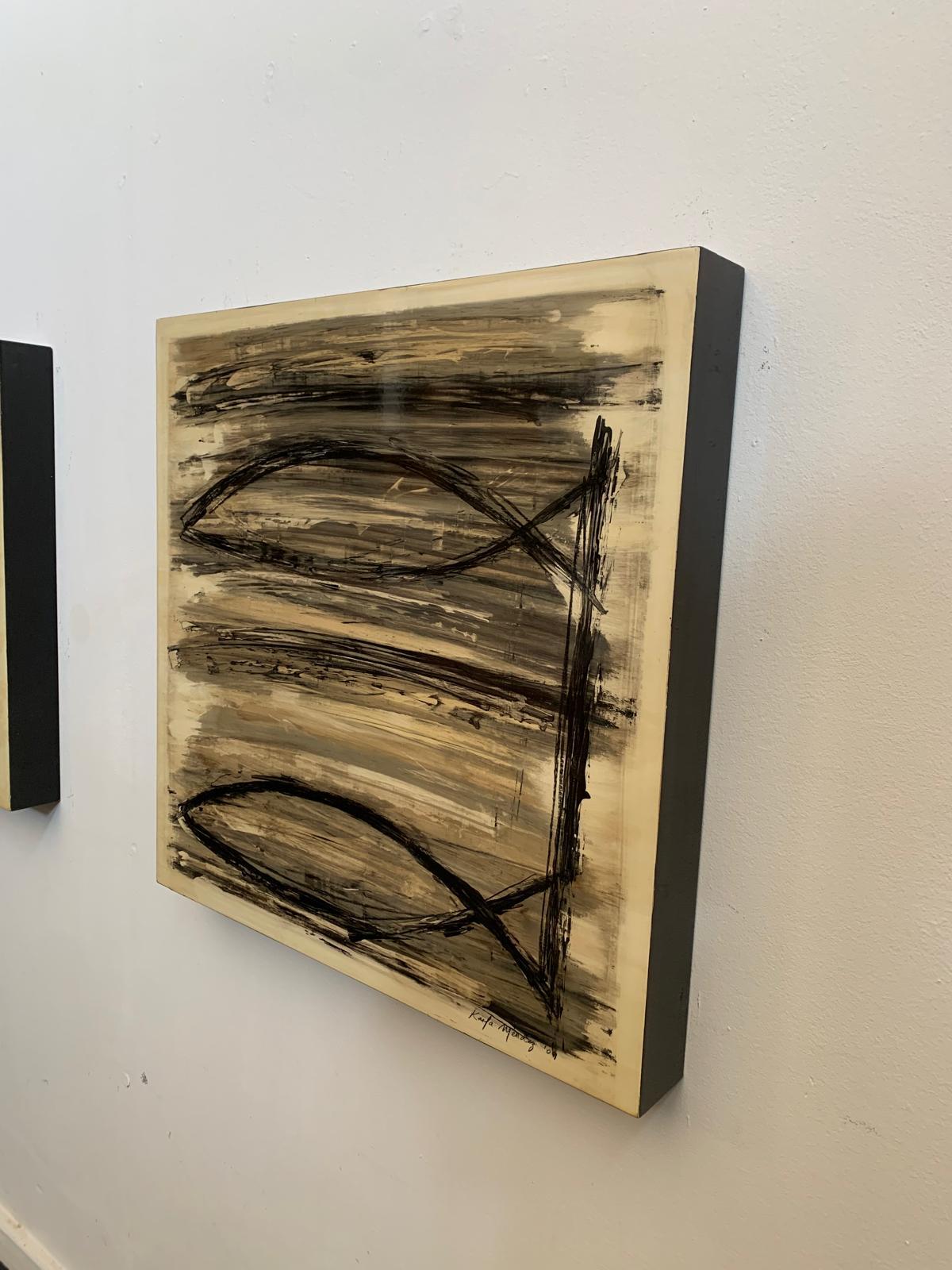 Wood Pair of lacquered and painted box-wood Panels, 2009 For Sale