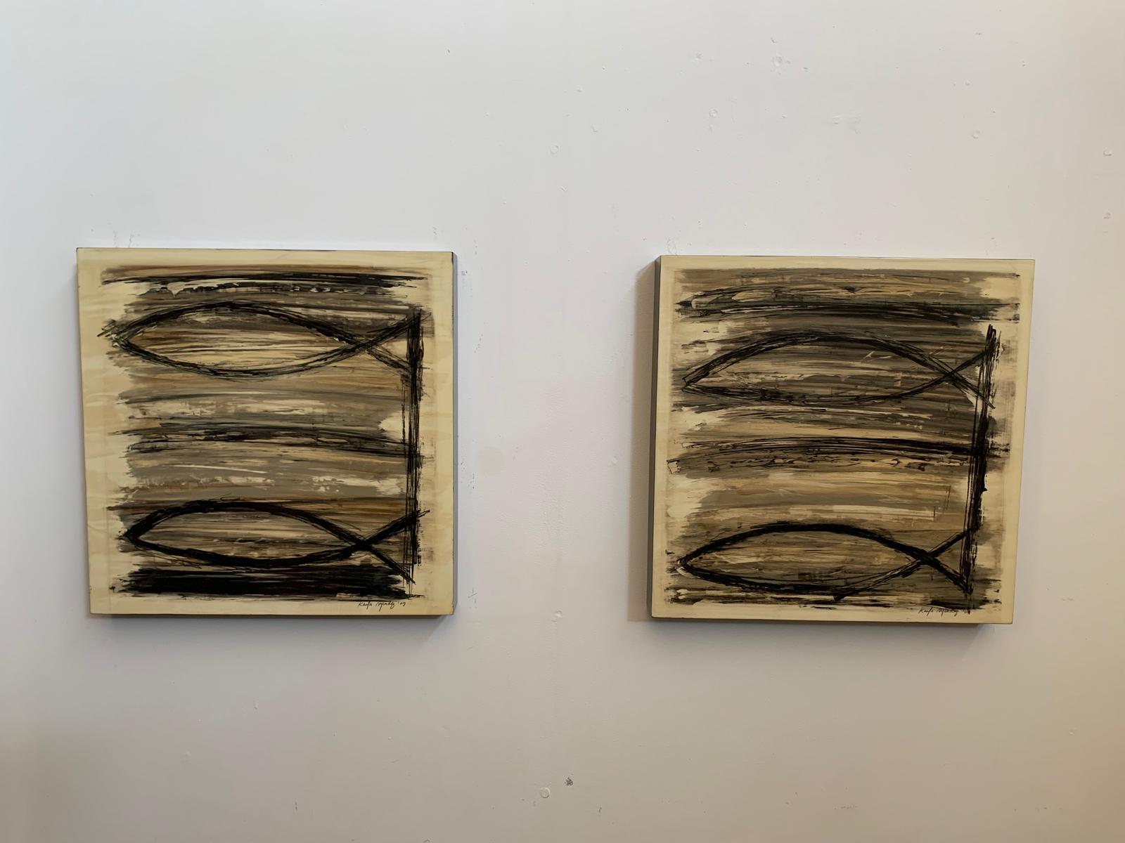 Pair of lacquered and painted box-wood Panels, 2009 For Sale 3