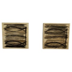 Coppia di pannelli in legno di bosso laccato e dipinto, 2009