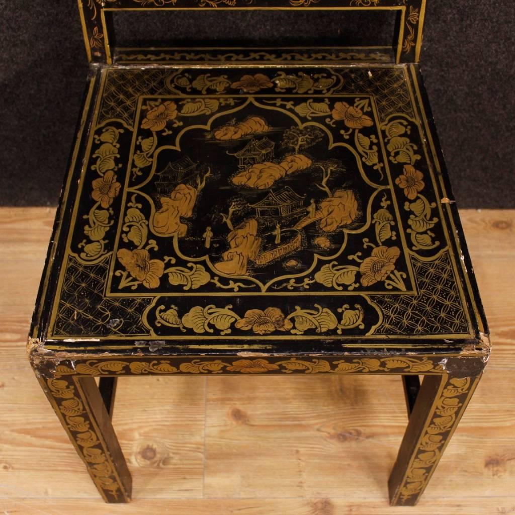 Mid-20th Century Pair of Lacquered and Painted Chinoiserie French Chairs from 20th Century