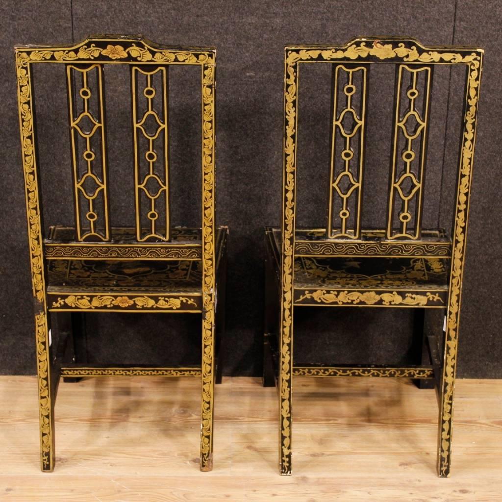 Pair of Lacquered and Painted Chinoiserie French Chairs from 20th Century 2