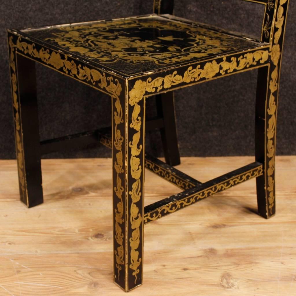 Pair of Lacquered and Painted Chinoiserie French Chairs from 20th Century 4