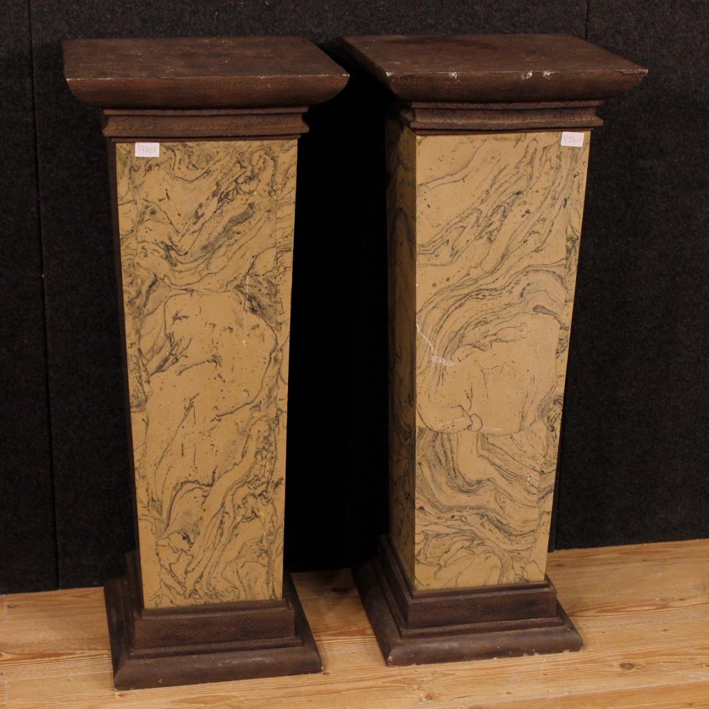 Wood Pair of Lacquered and Painted Italian Columns, 20th Century For Sale