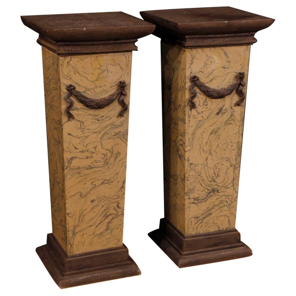 Pair of Lacquered and Painted Italian Columns, 20th Century For Sale