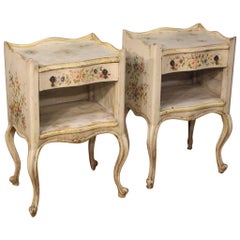 Pair of Lacquered and Painted Venetian Bedside Tables, 20th Century