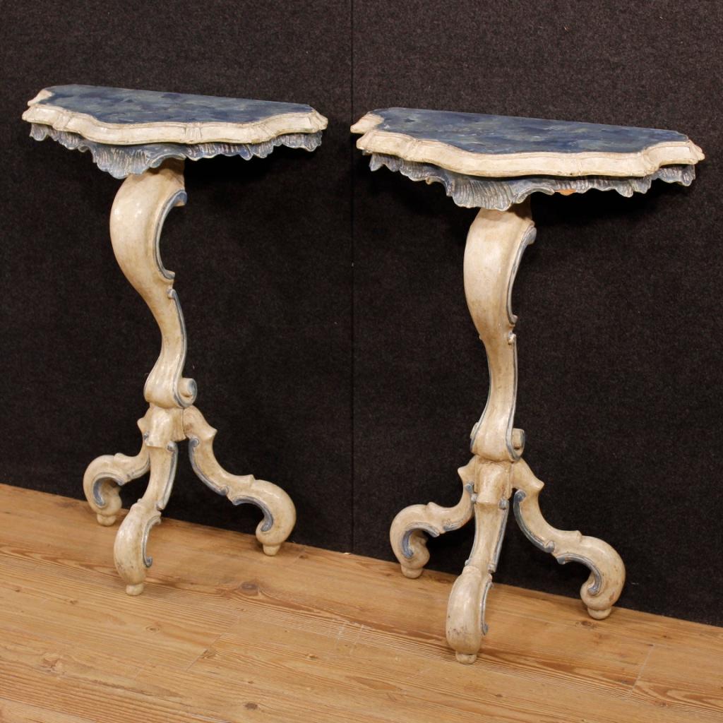 Pair of Lacquered and Painted Venetian Consoles, 20th Century For Sale 1