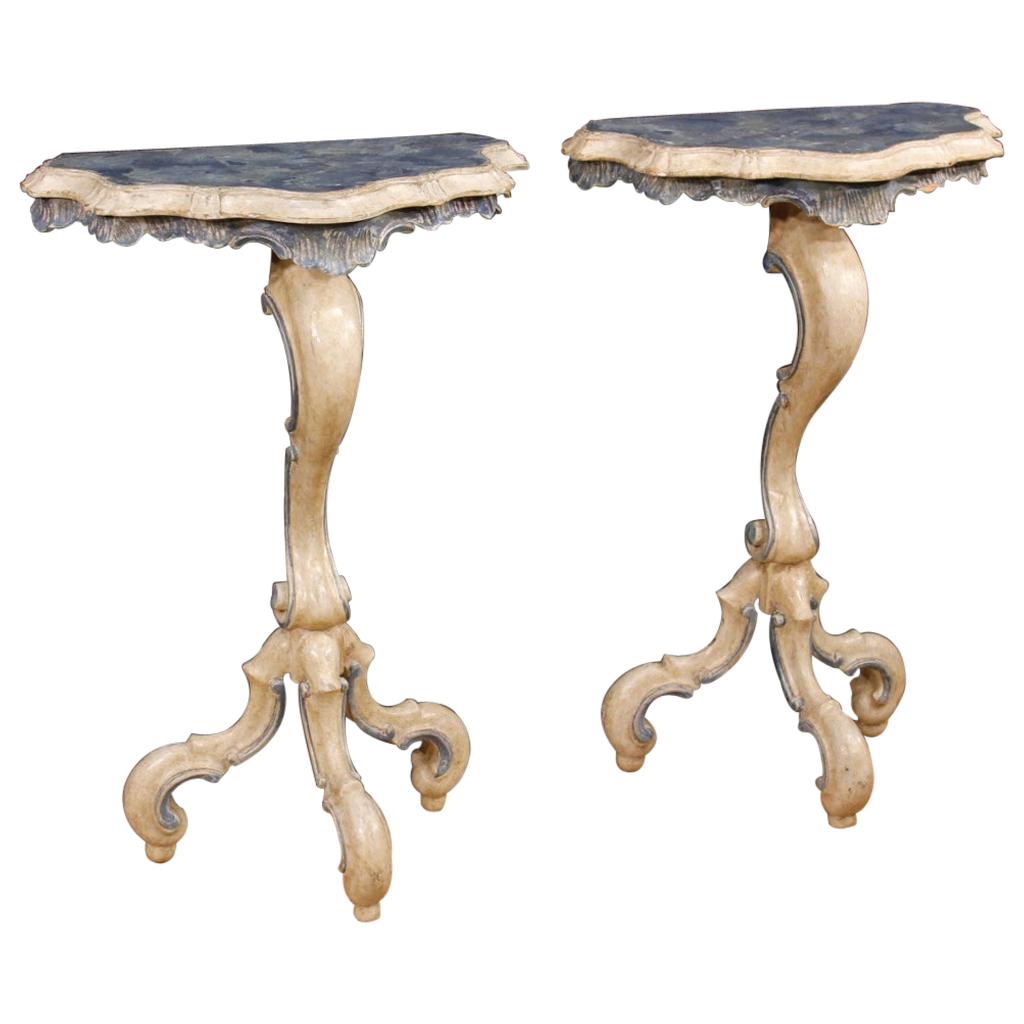 Pair of Lacquered and Painted Venetian Consoles, 20th Century For Sale