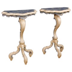 Pair of Lacquered and Painted Venetian Consoles, 20th Century