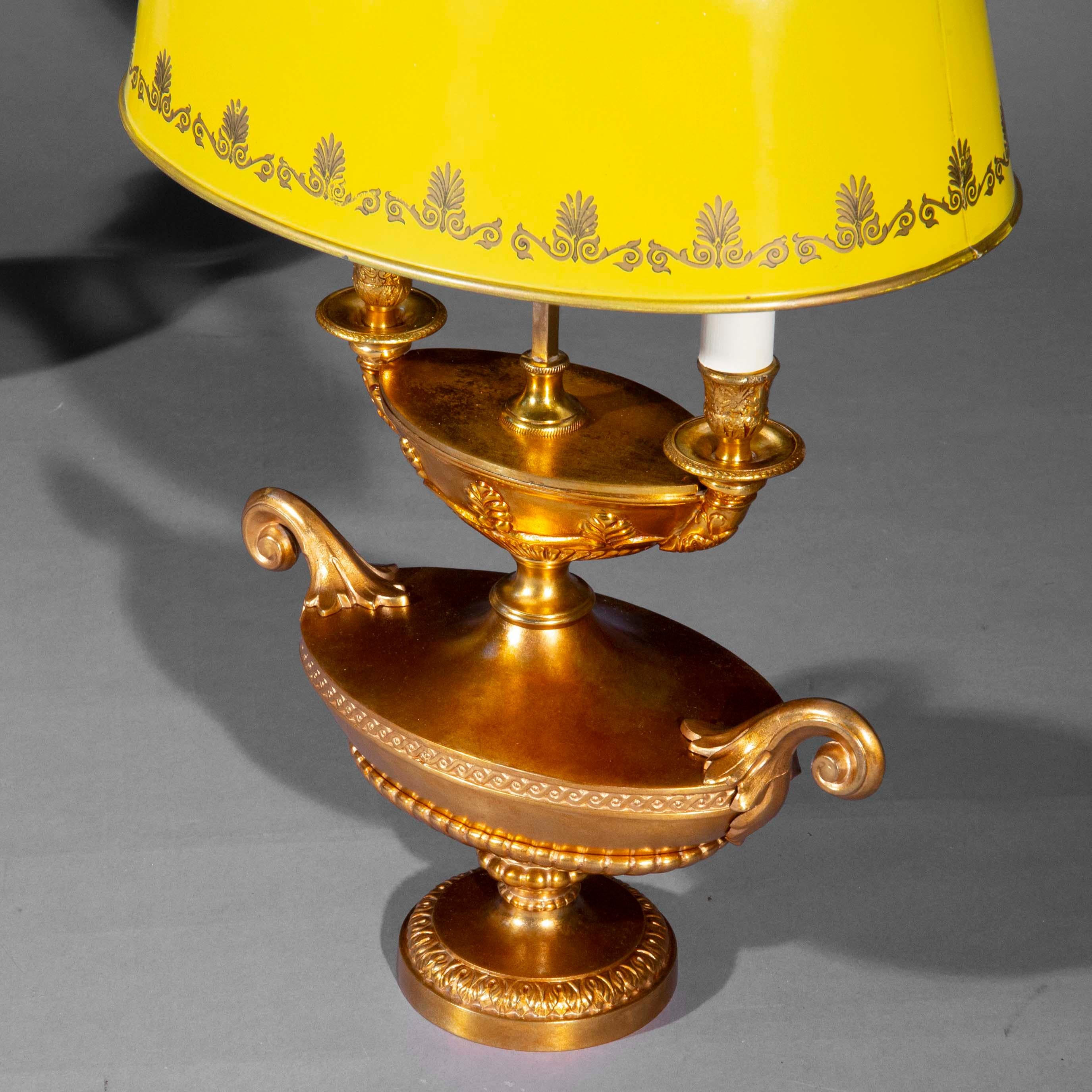 French Pair of Bouillotte Table Lamps in Hollywood Regency Style For Sale