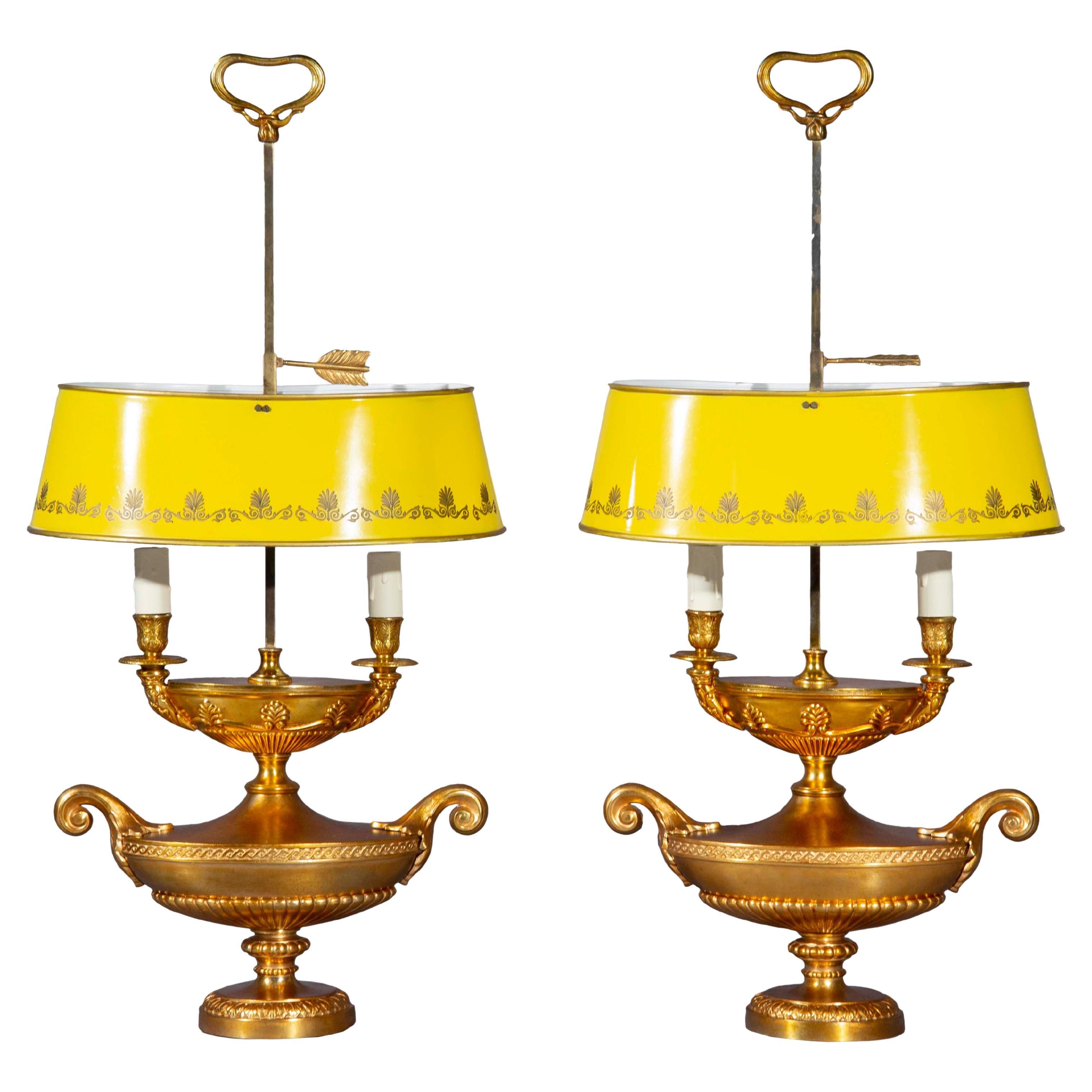 Pair of Bouillotte Table Lamps in Hollywood Regency Style