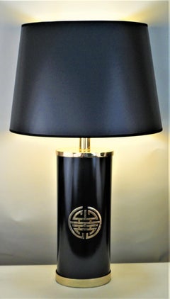Pair of Lacquered Brass Table Lamps with Chinese Character