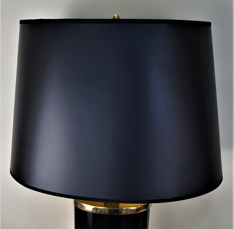 Pair of Lacquered Brass Table Lamps with Chinese Character For Sale at