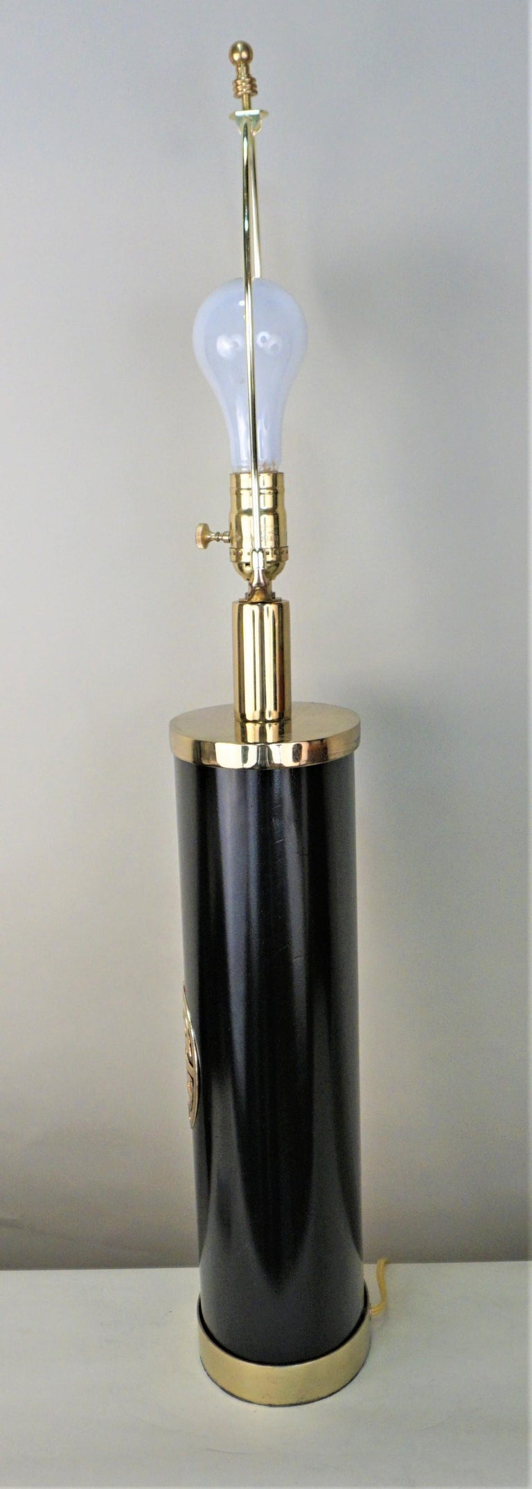 Pair of Lacquered Brass Table Lamps with Chinese Character For Sale at