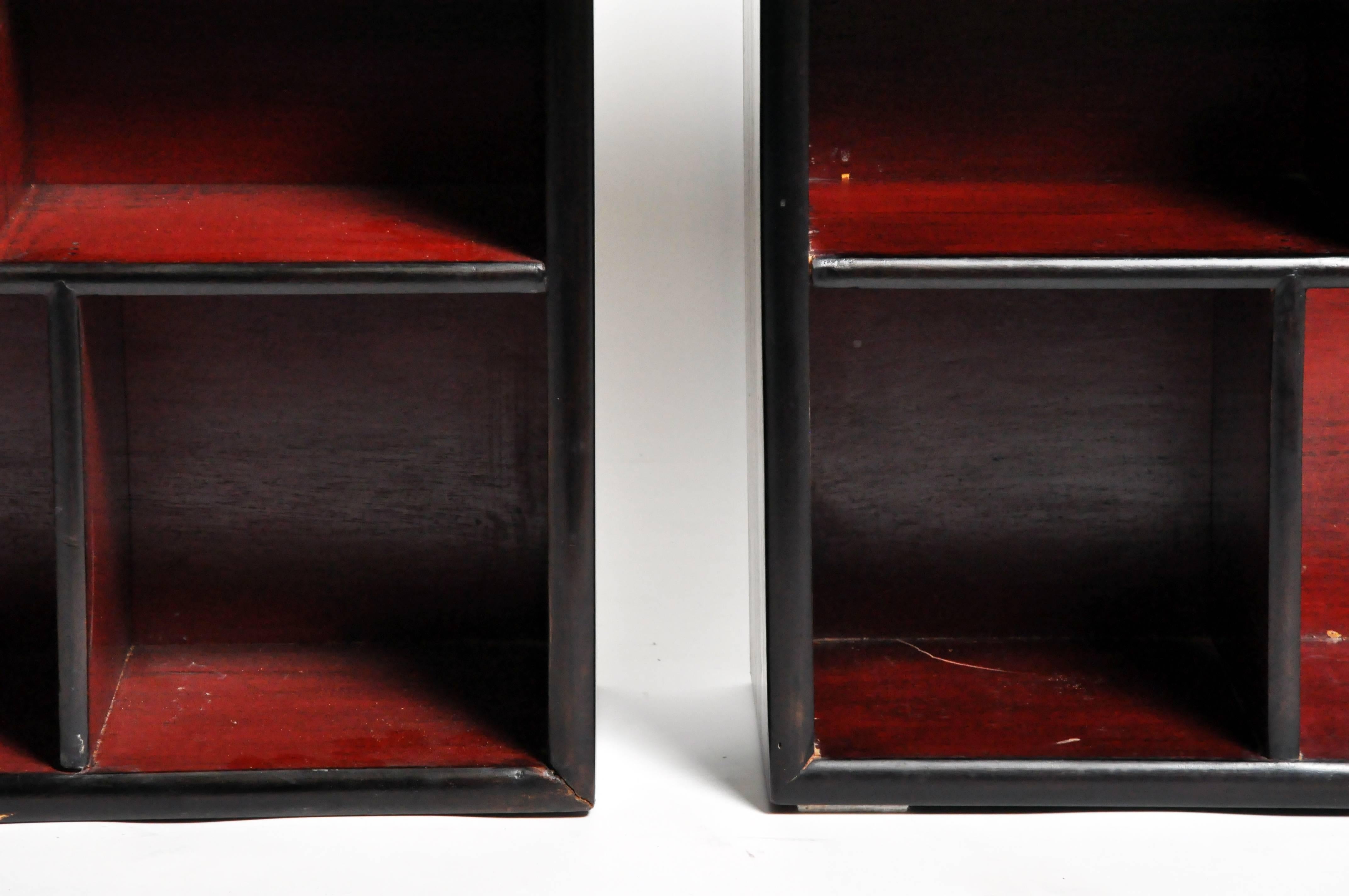 Pair of Lacquered Chinese Book Shelf Cabinets with One Drawer 6