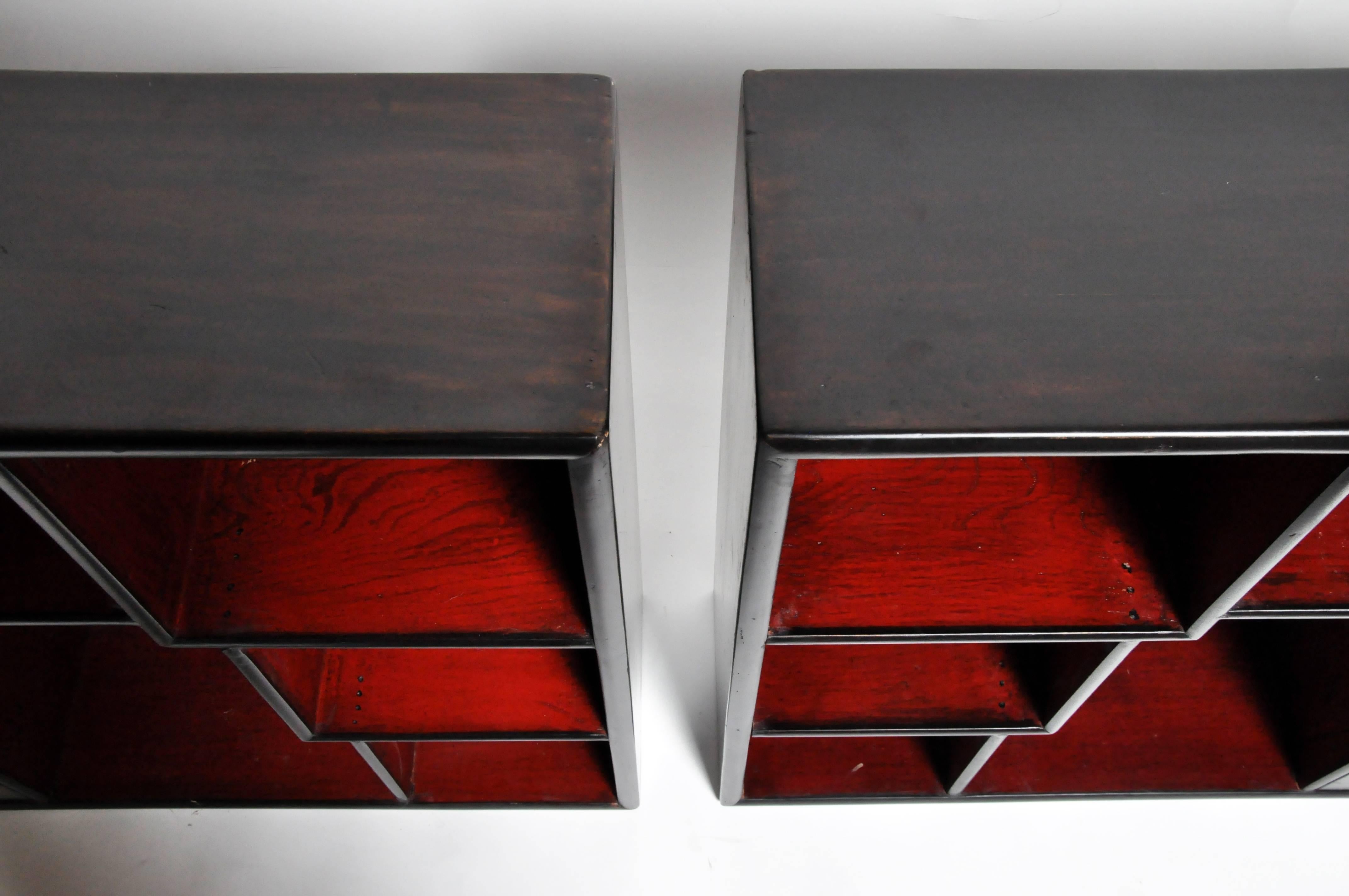 Pair of Lacquered Chinese Book Shelf Cabinets with One Drawer 7