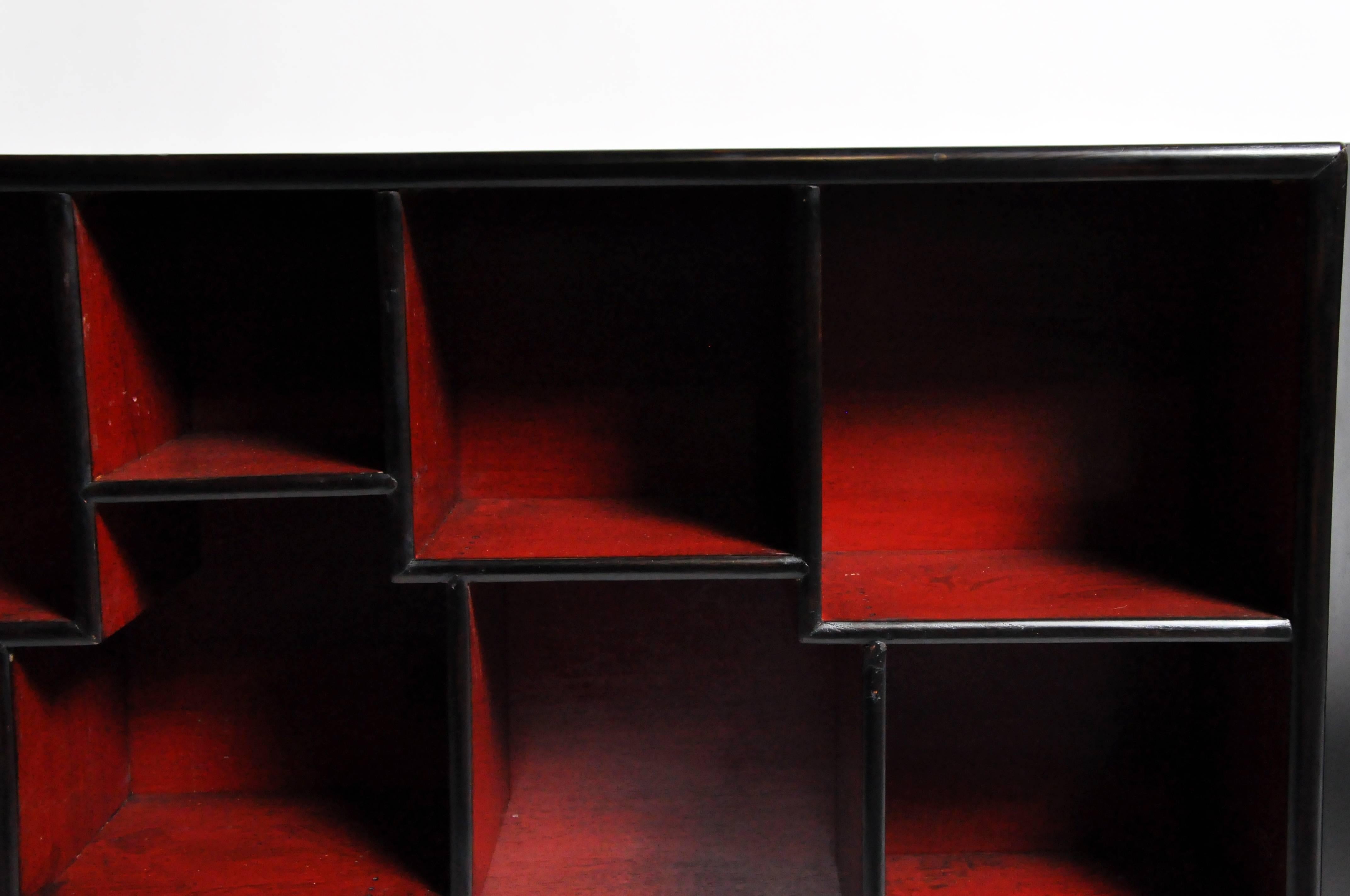 Pair of Lacquered Chinese Book Shelf Cabinets with One Drawer 12