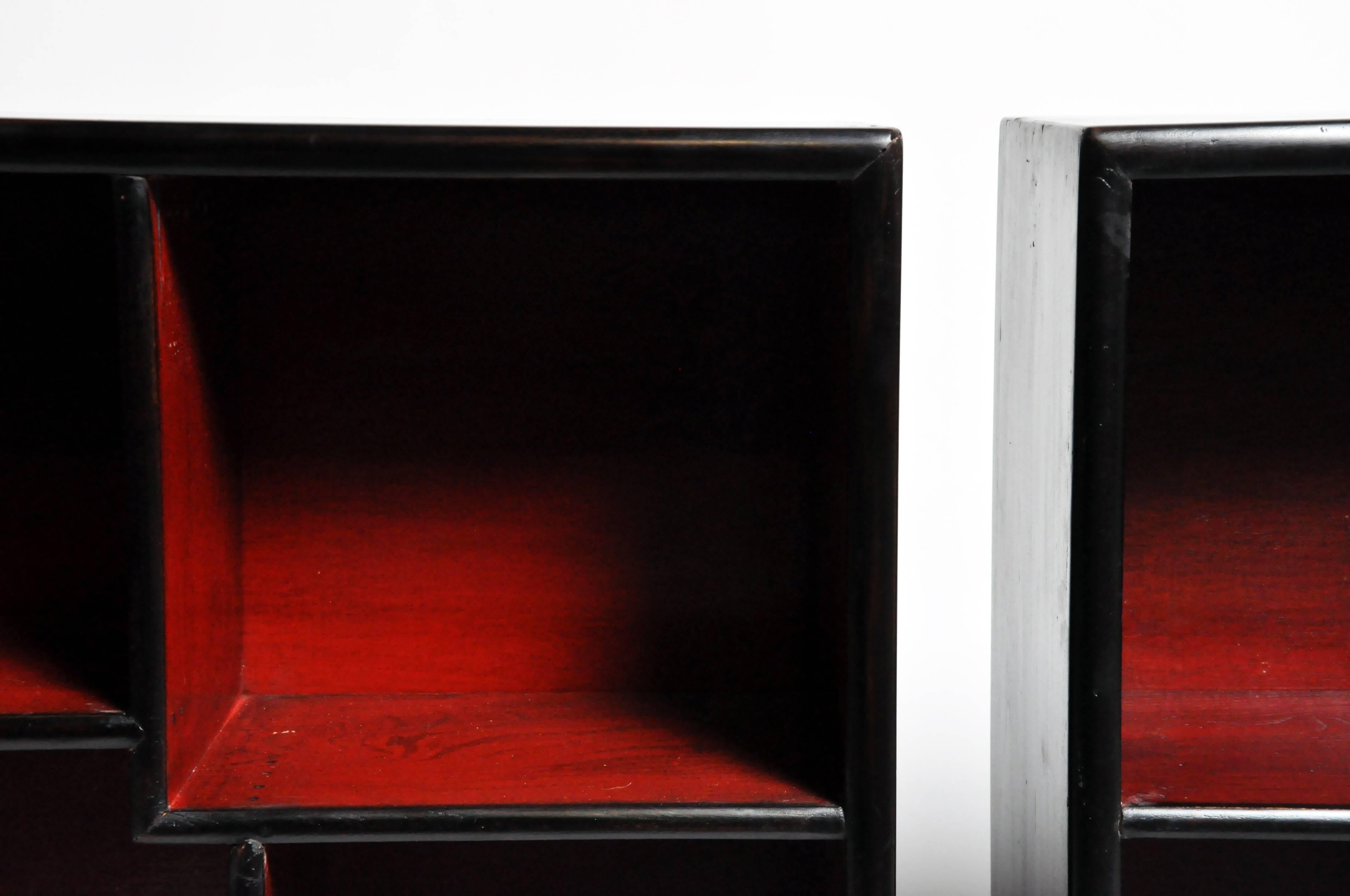 Pair of Lacquered Chinese Book Shelf Cabinets with One Drawer 15