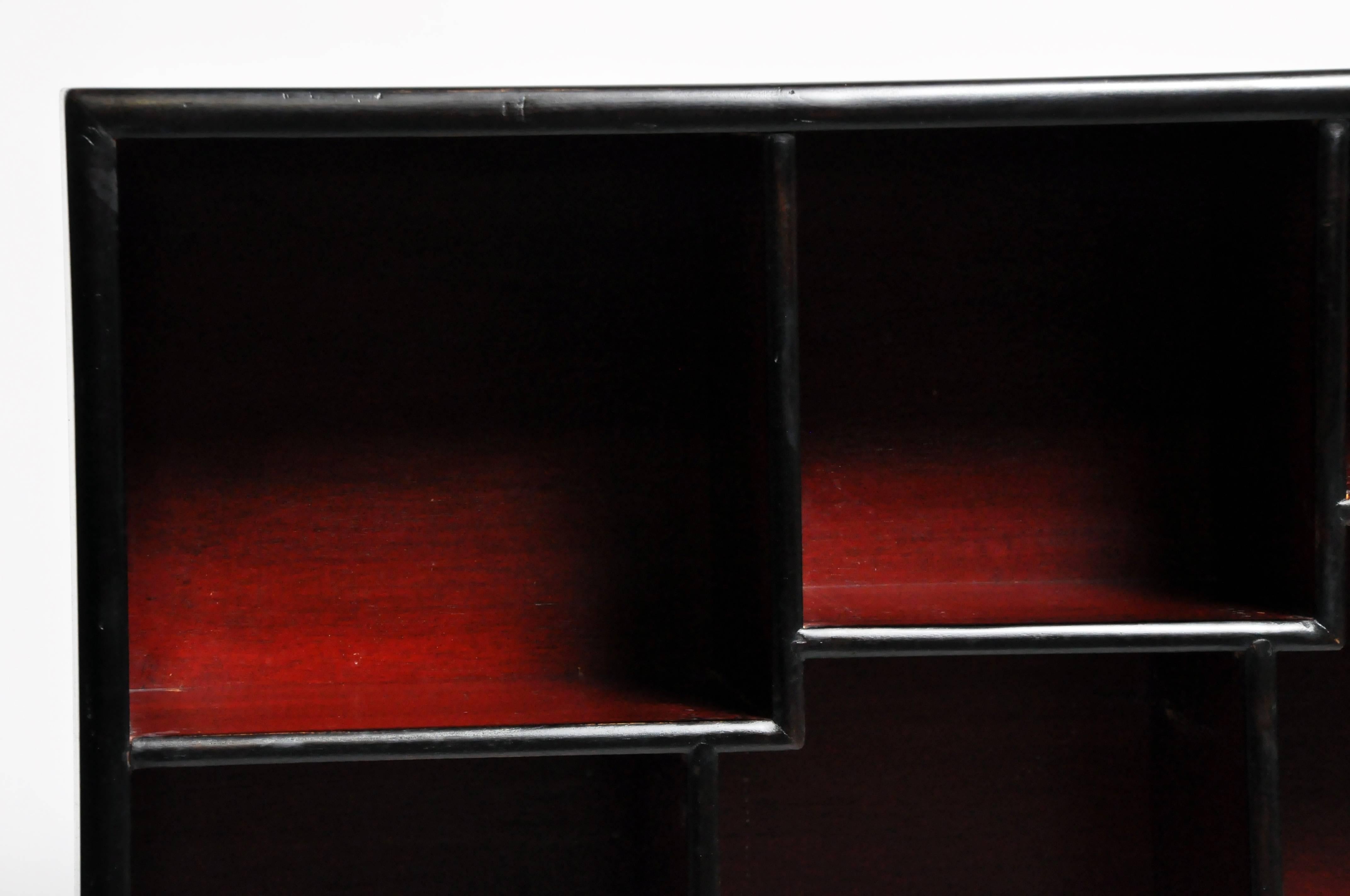 Pair of Lacquered Chinese Book Shelf Cabinets with One Drawer 1