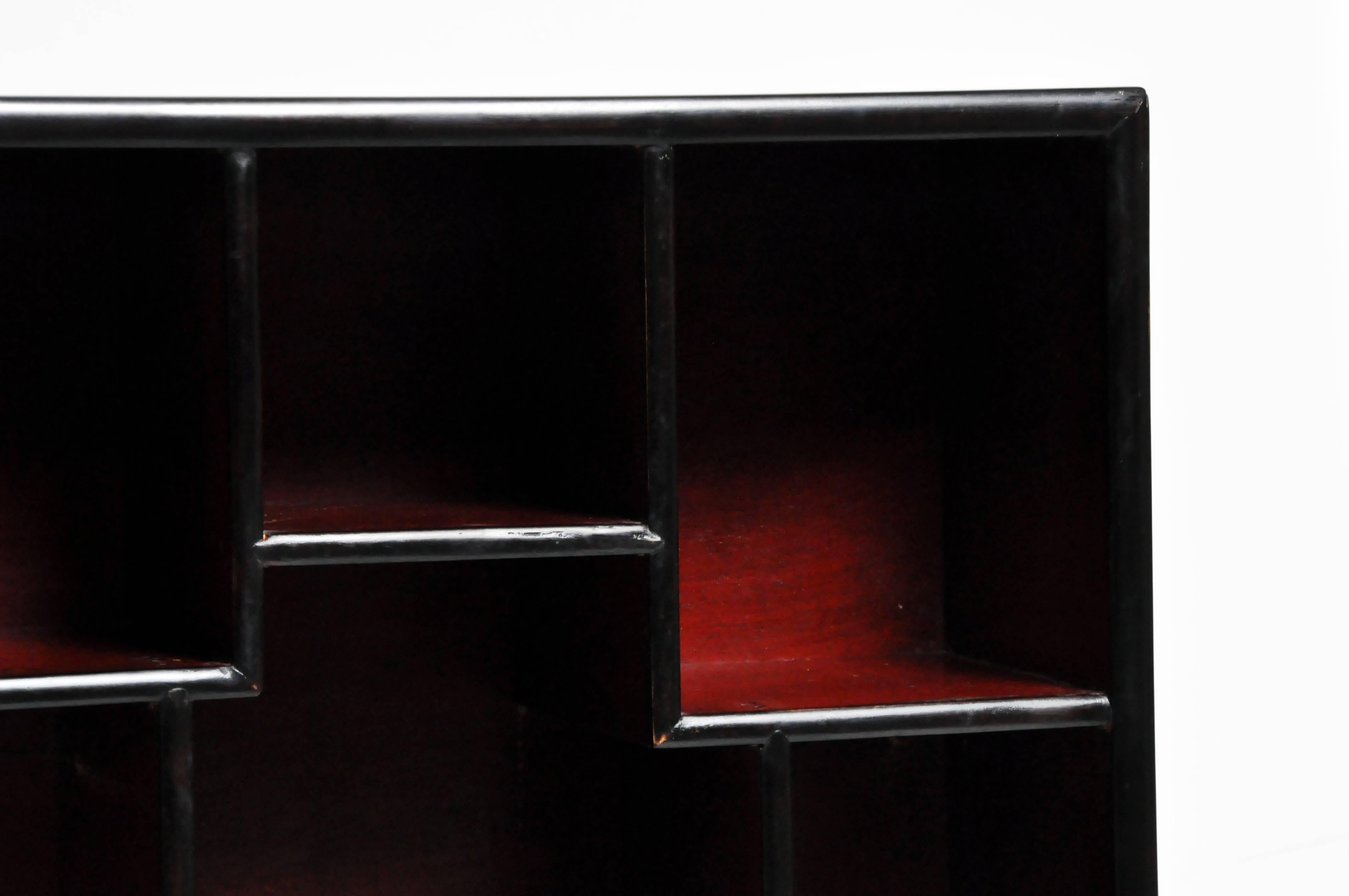 Pair of Lacquered Chinese Book Shelf Cabinets with One Drawer 2