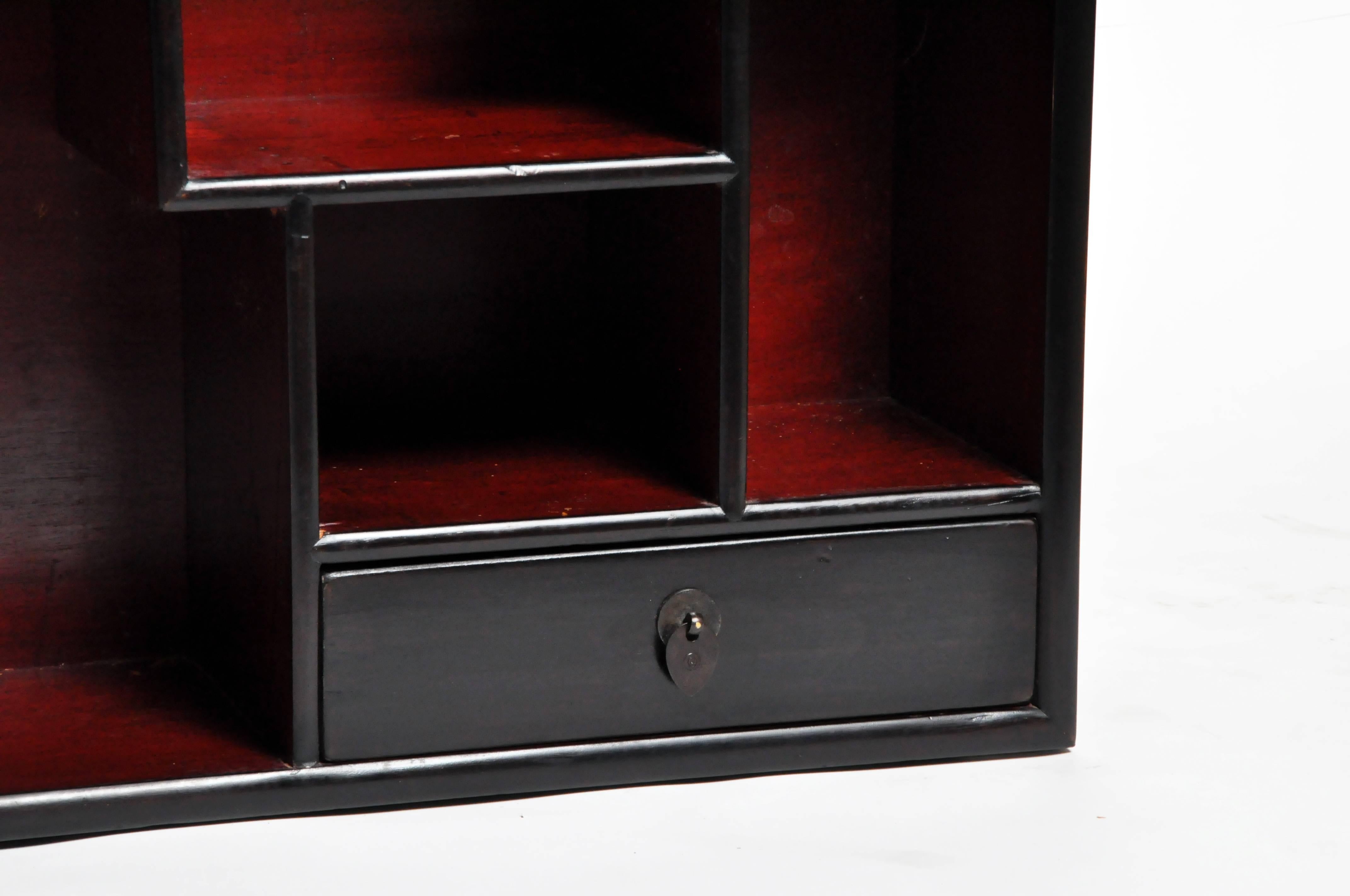 Pair of Lacquered Chinese Book Shelf Cabinets with One Drawer 3