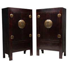 Pair of Lacquered Chinese Square Corner Cabinets, c. 1900