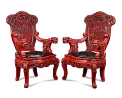 Pair of Lacquered Chinese Throne Chairs