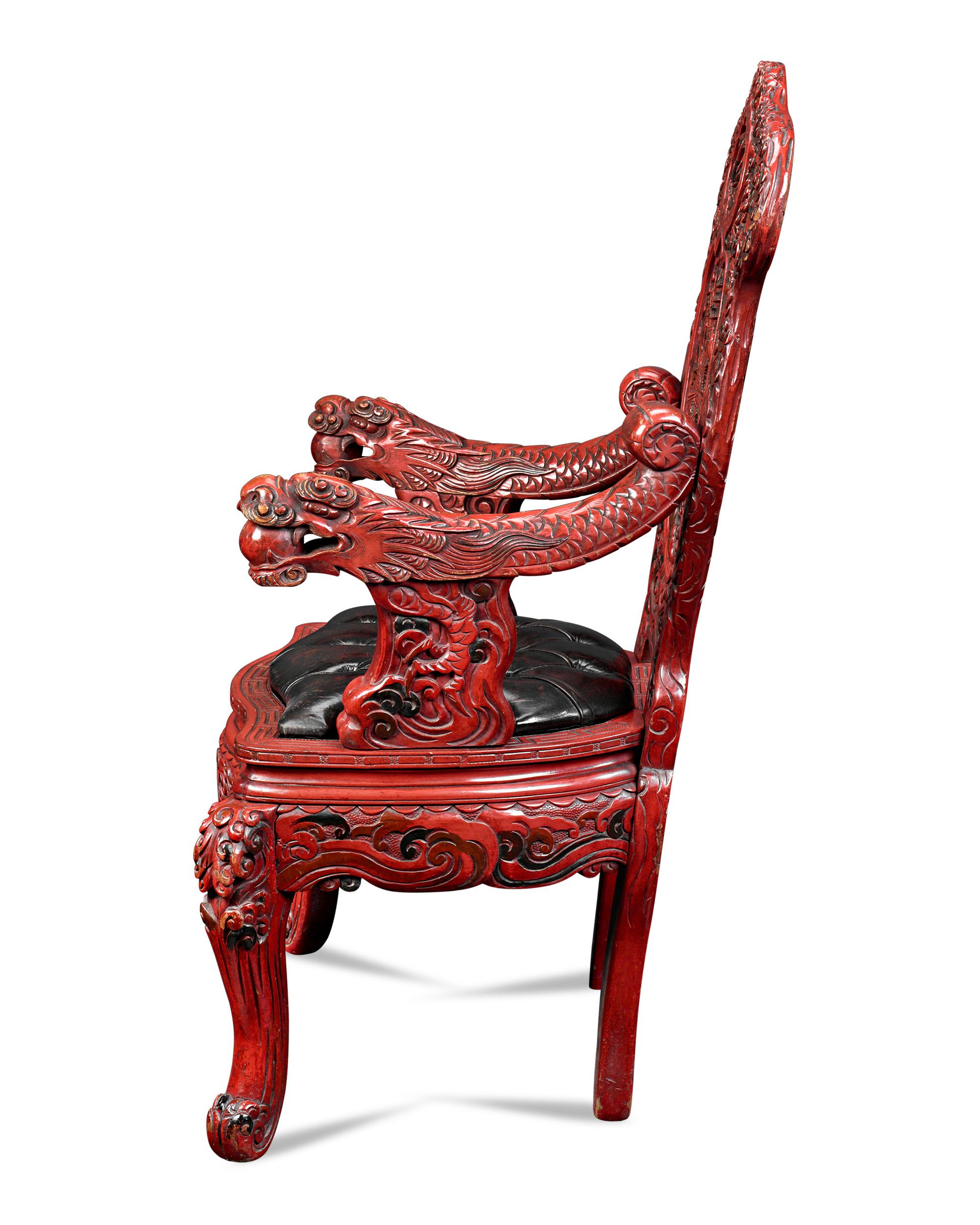 Qing Pair of Lacquered Chinese Throne Chairs