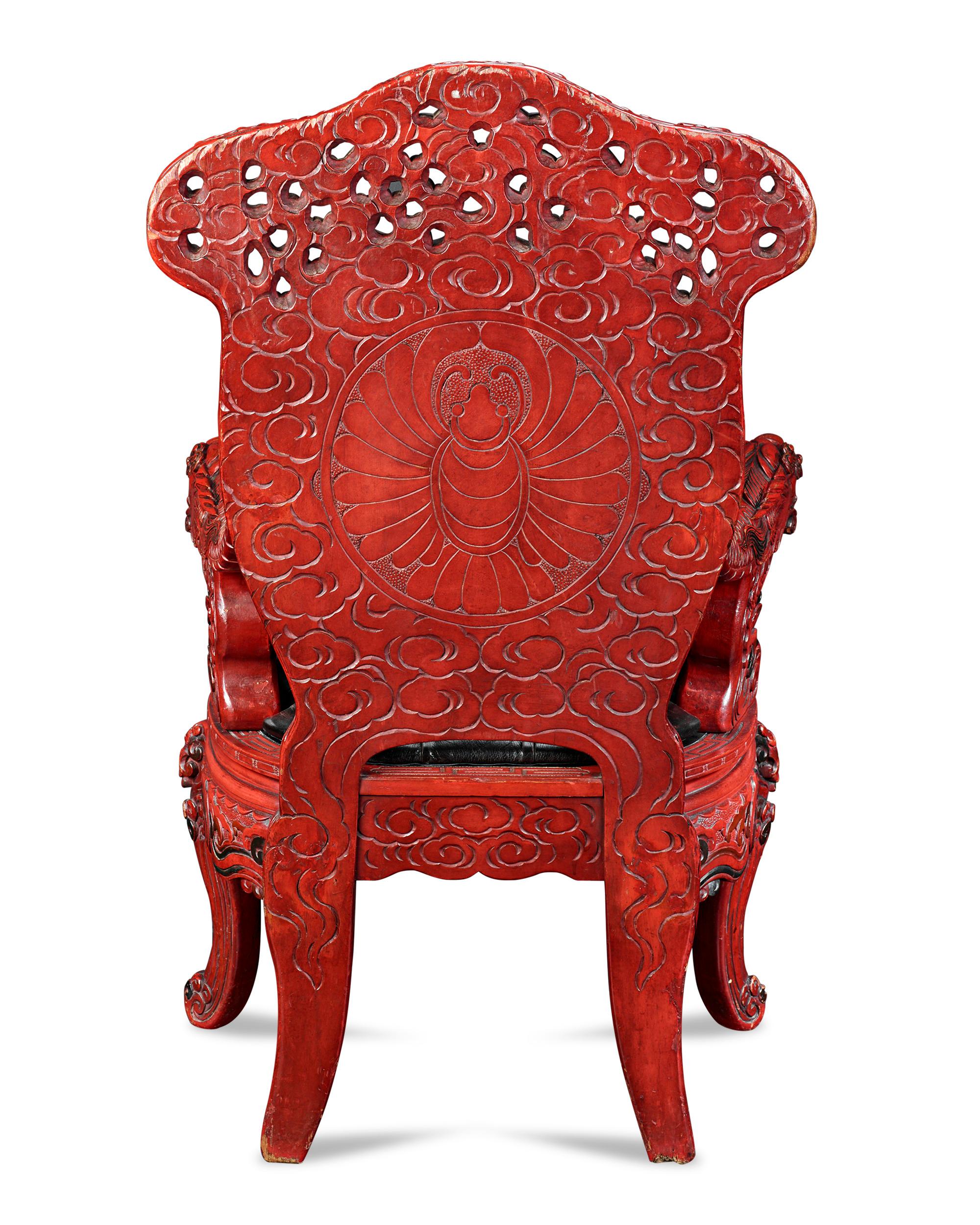 Carved Pair of Lacquered Chinese Throne Chairs