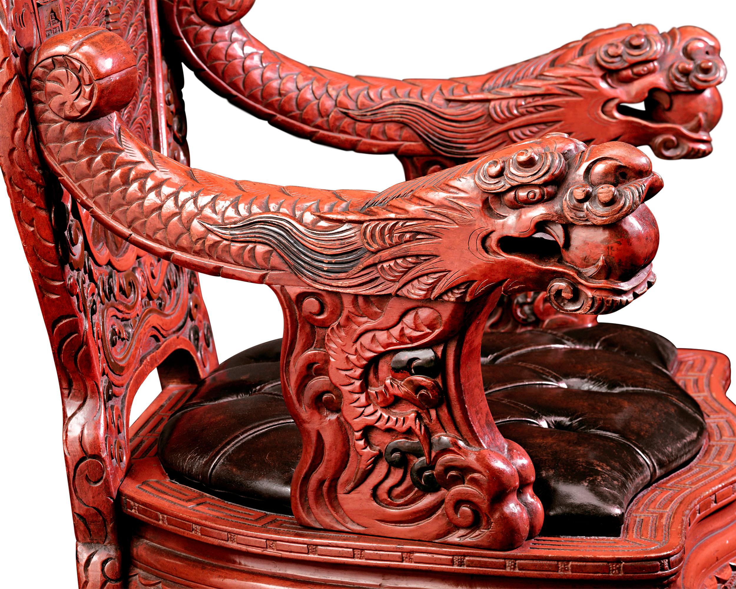 19th Century Pair of Lacquered Chinese Throne Chairs