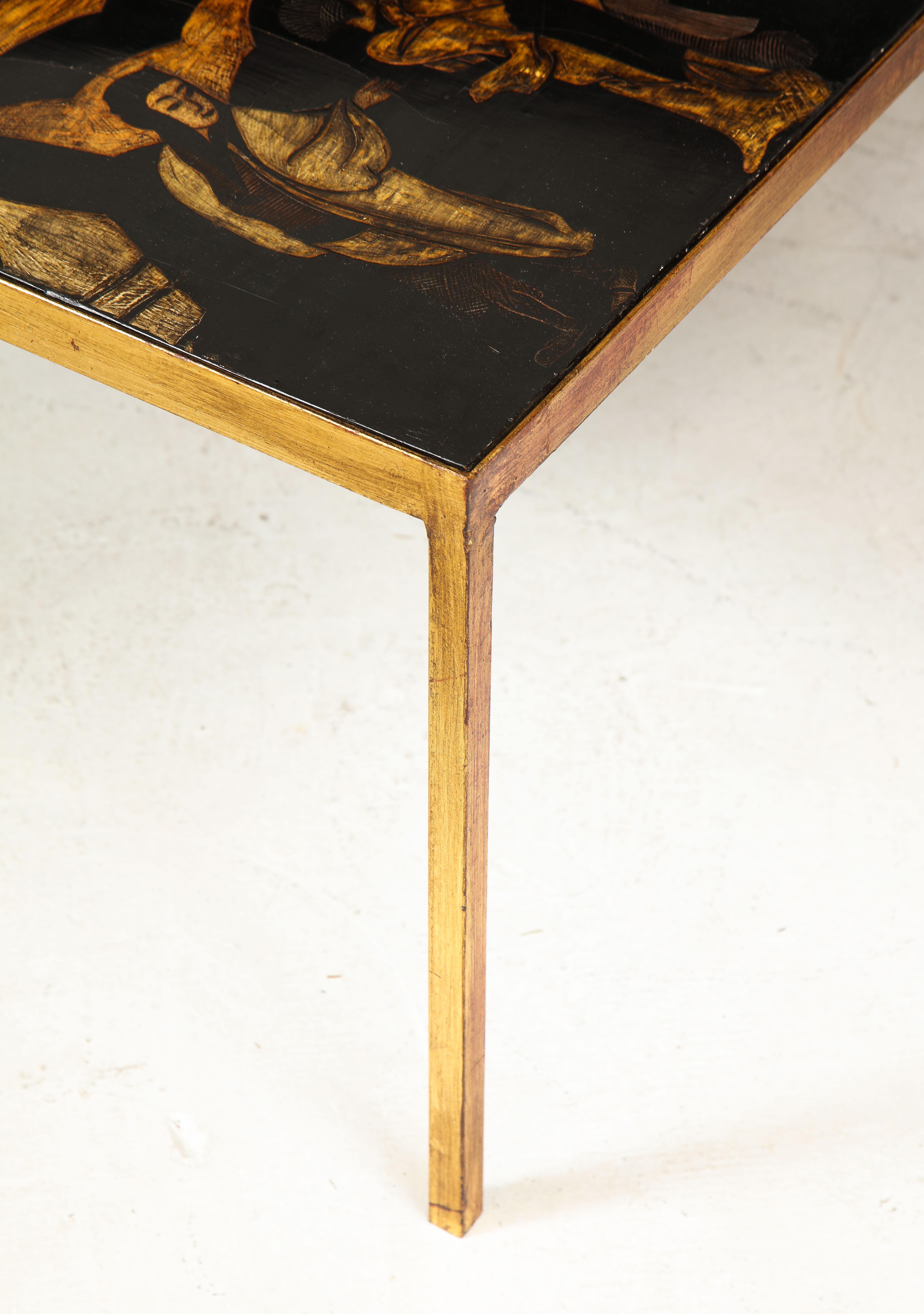 20th Century Lacquered Chinoiserie Coffee Table on Gilt-Iron Base