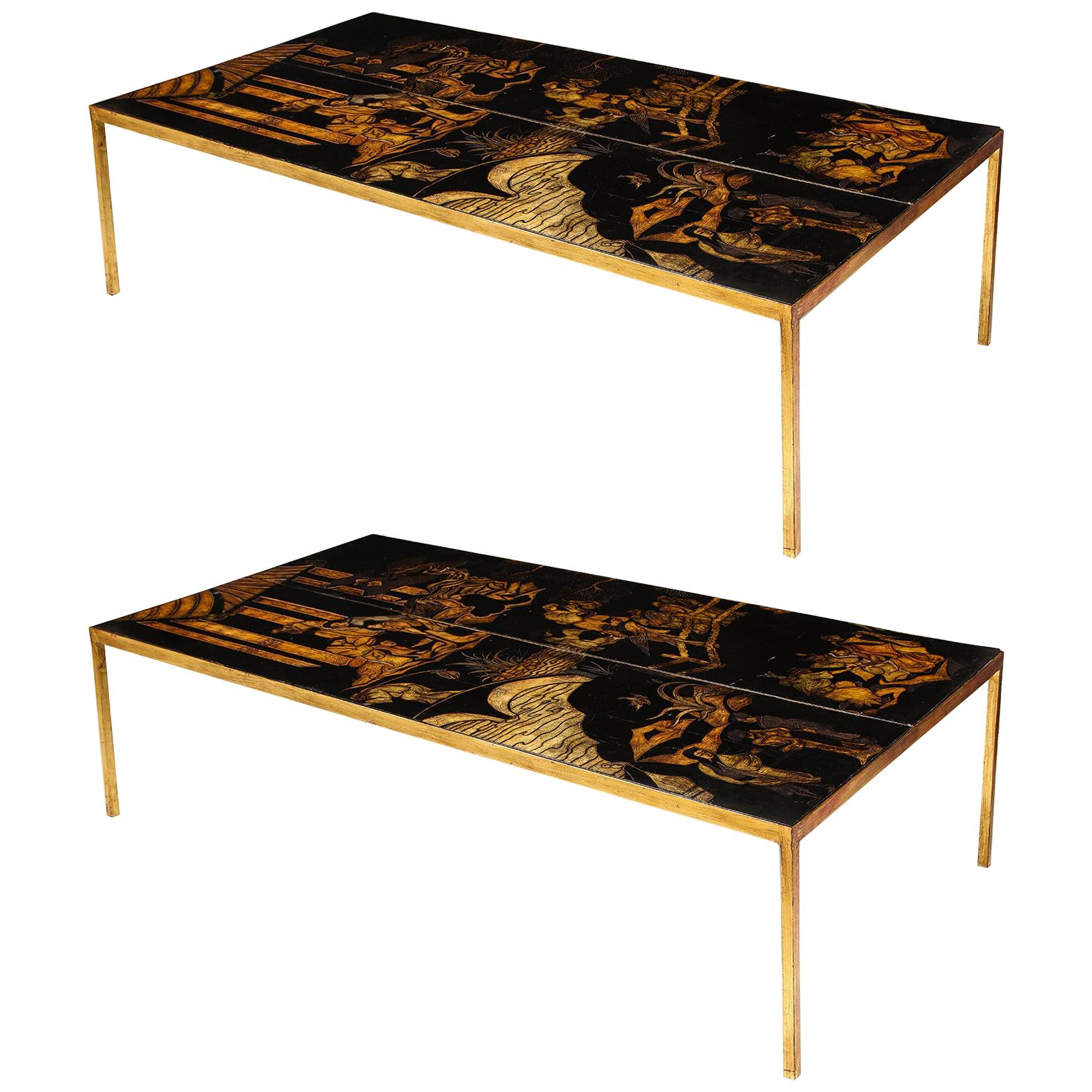 Lacquered Chinoiserie Coffee Table on Gilt-Iron Base 5