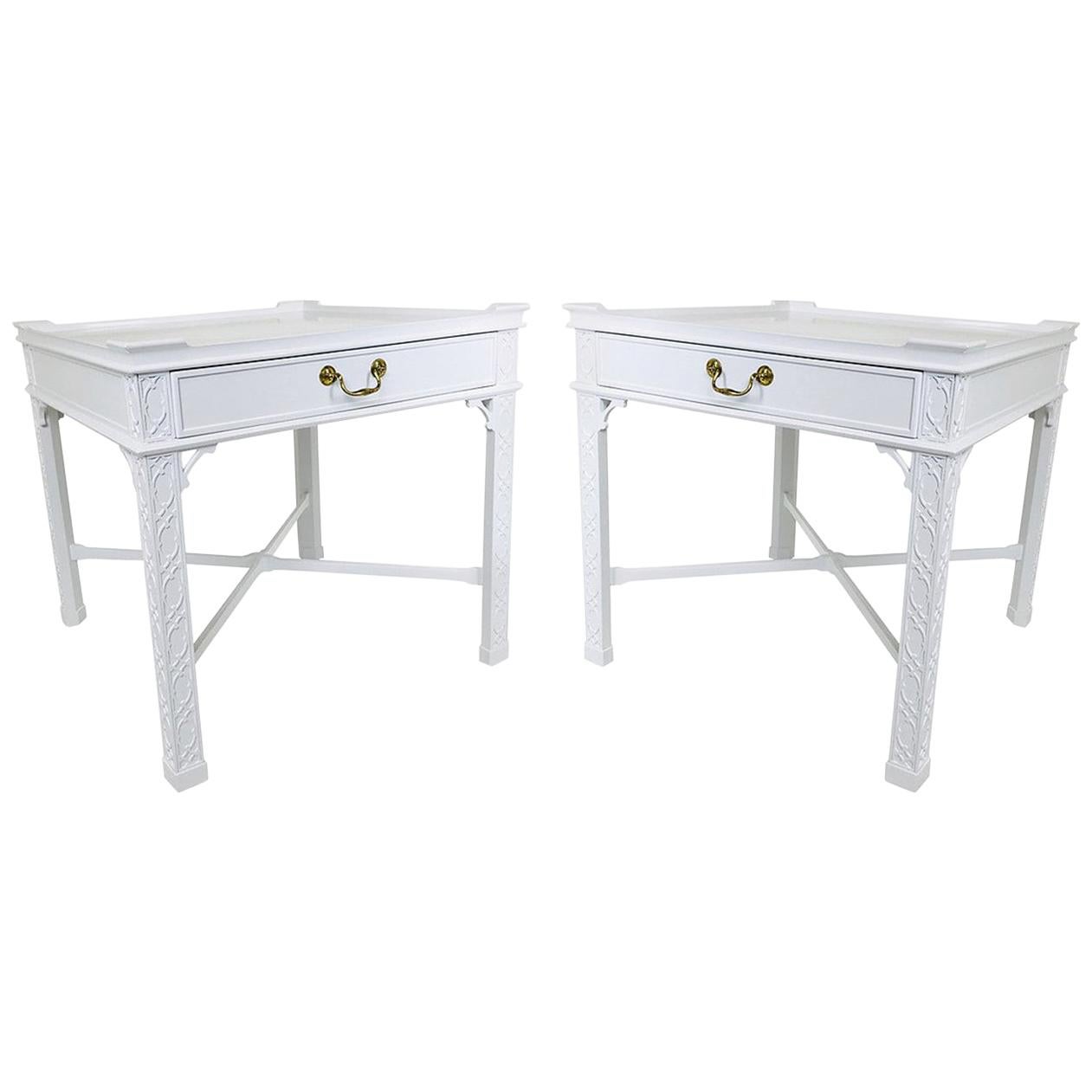 Pair of Lacquered Chippendale Side Tables by Baker For Sale