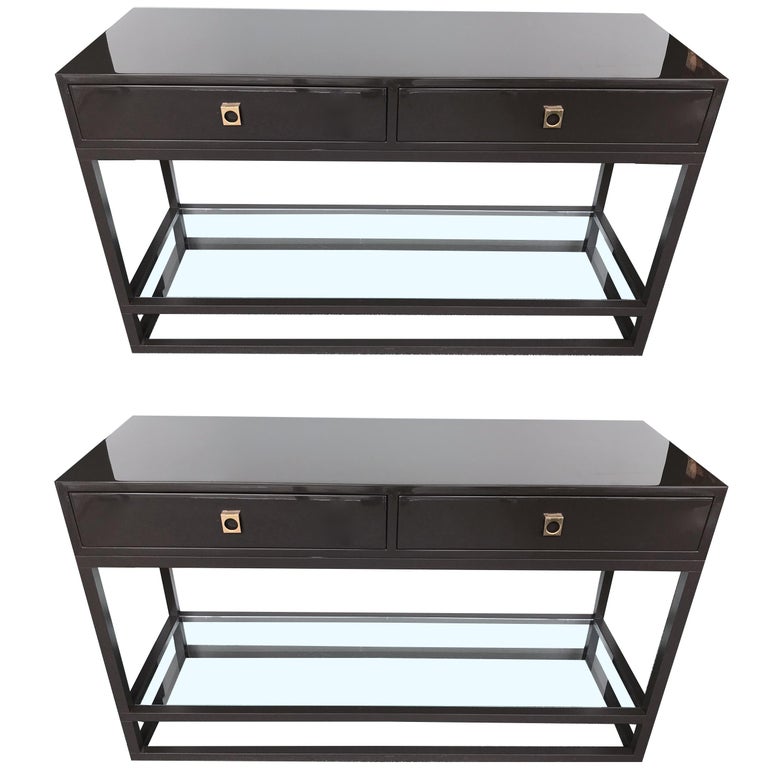 Pair of Lacquered Console by Guy Lefevre for Maison Jansen, France, 1970s For Sale
