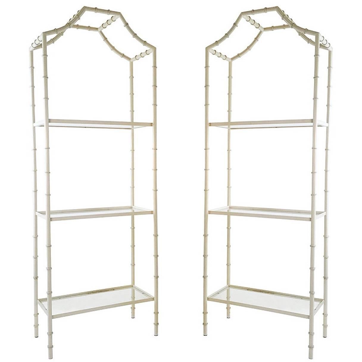 Pair of Lacquered Faux Bamboo Étagères with Glass Shelves
