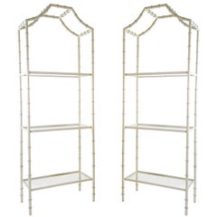 Pair of Lacquered Faux Bamboo Étagères with Glass Shelves