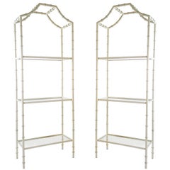 Pair of Lacquered Faux Bamboo Étagères with Glass Shelves