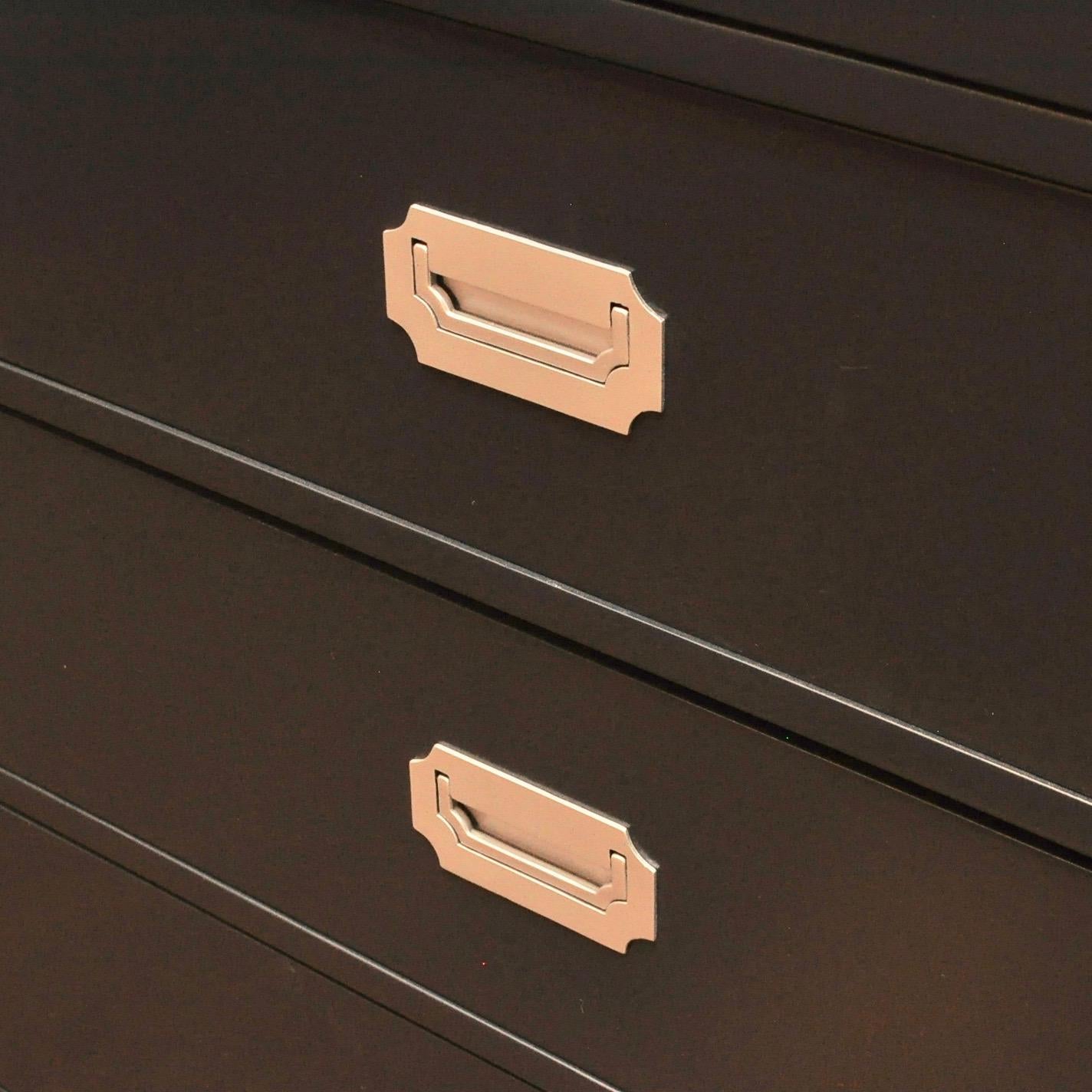 Wood Pair of Lacquered Five-Drawer Campaign Chests by Bernhardt