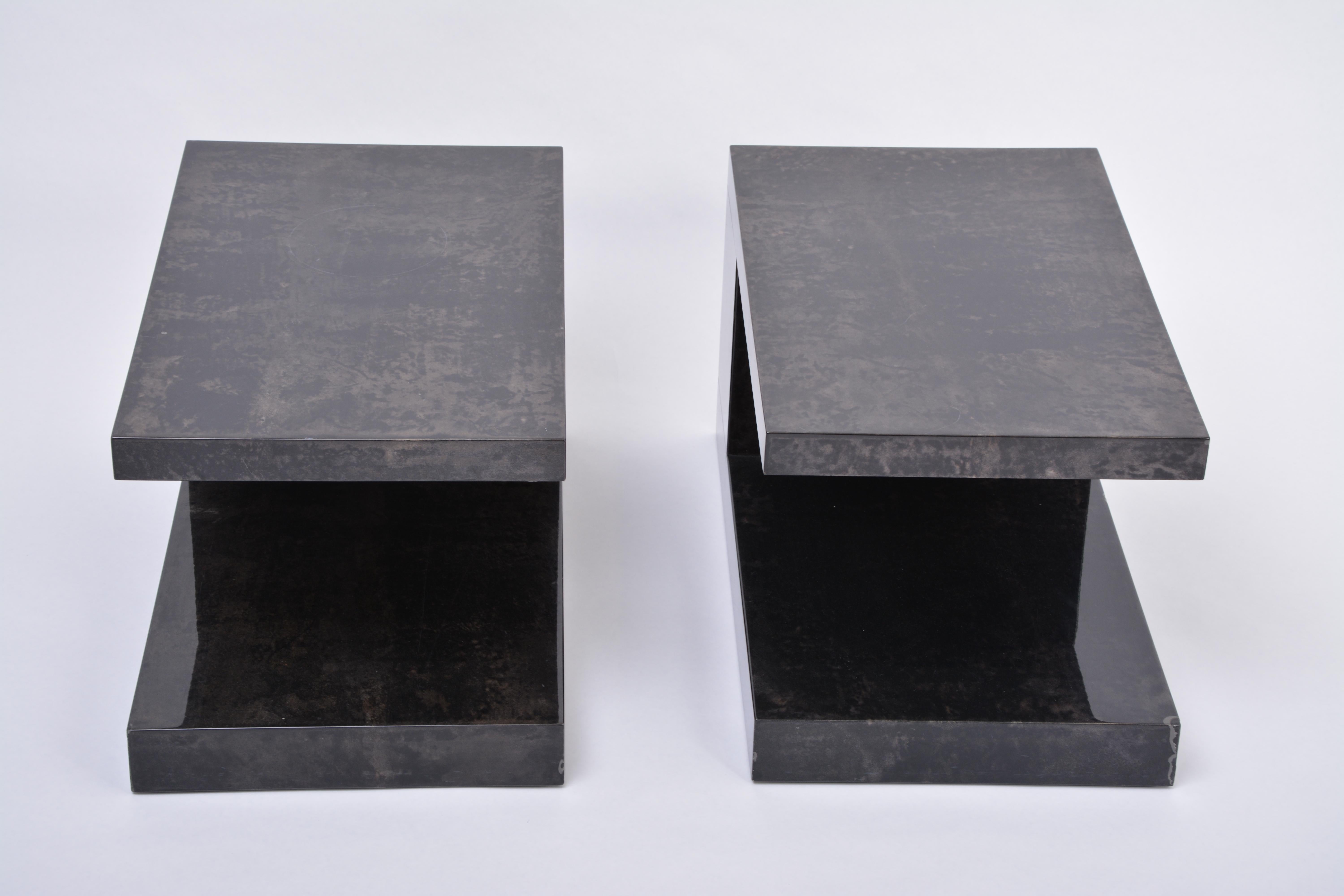 Pair of Lacquered Goat Skin Side Tables by Aldo Tura, 1970s 3