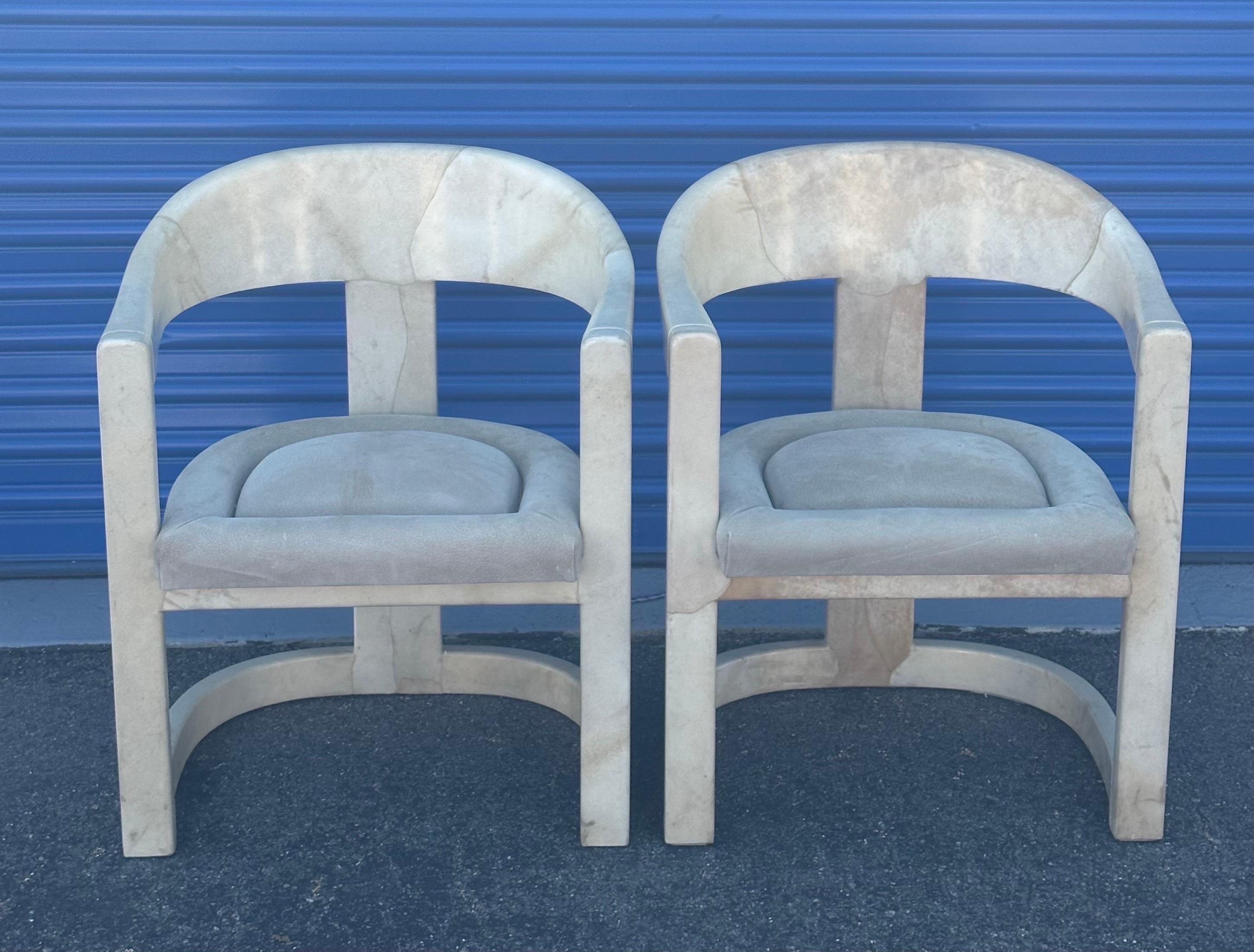Upholstery Pair of Lacquered Goatskin Wrapped 