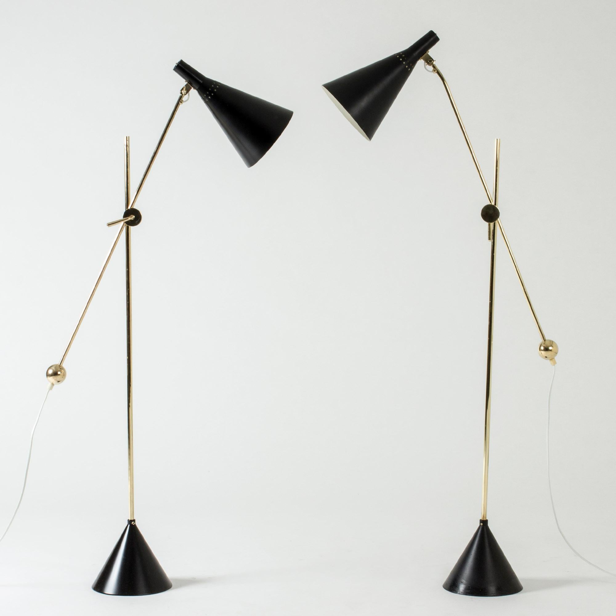 Finnish Pair of Lacquered Metal and Brass Floor Lamps by Tapio Wirkkala for Idman Oy