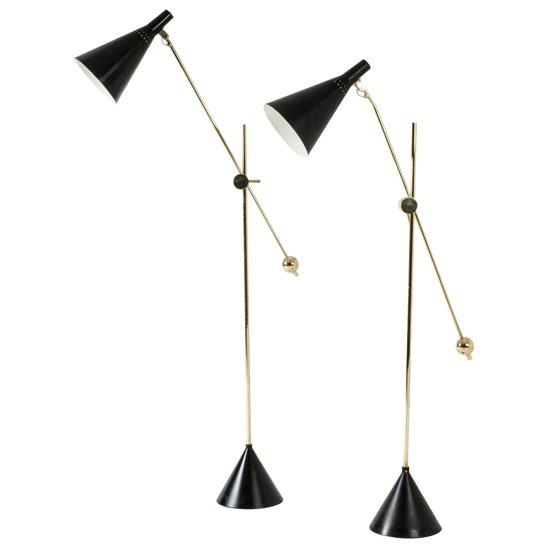 Pair of Lacquered Metal and Brass Floor Lamps by Tapio Wirkkala for Idman Oy